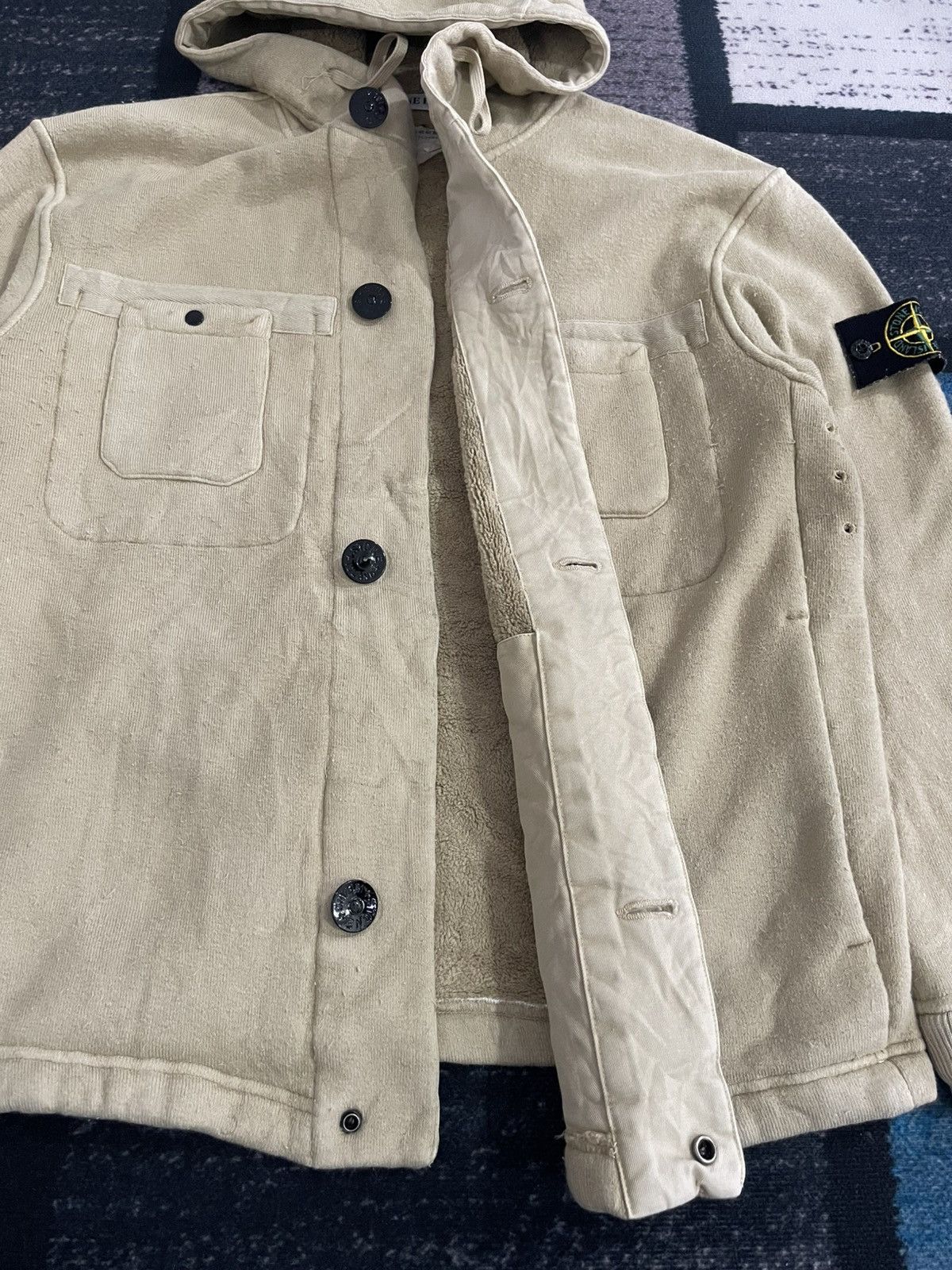 Stone Island Vintage 1999 Stone Island Beige Fleece Lined Hoodie Jacket Size US L / EU 52-54 / 3 - 14 Thumbnail