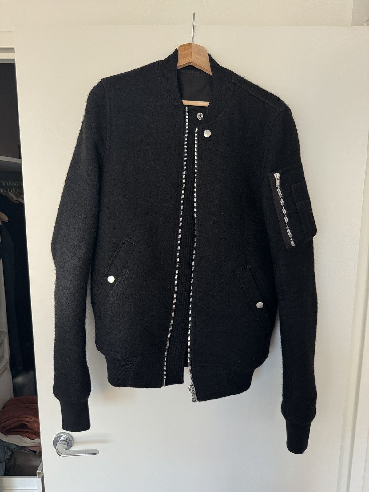 Image of Rick Owens Sisyphus Wool Bomber 46 in Black, Men's (Size Small)