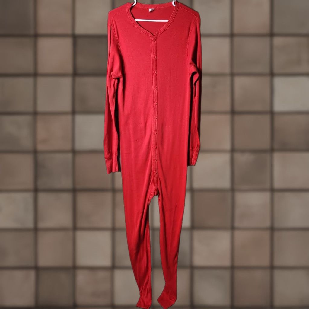 Vintage **Morgan Mills Red Cotton/Polyester Long Sleeve Union Suit |Adult Big & Tall|** User: **Morgan Mills Red Long Sleeve Union Suit |Adult Big & Tall|** Size US L / EU 52-54 / 3 - 1 Thumbnail