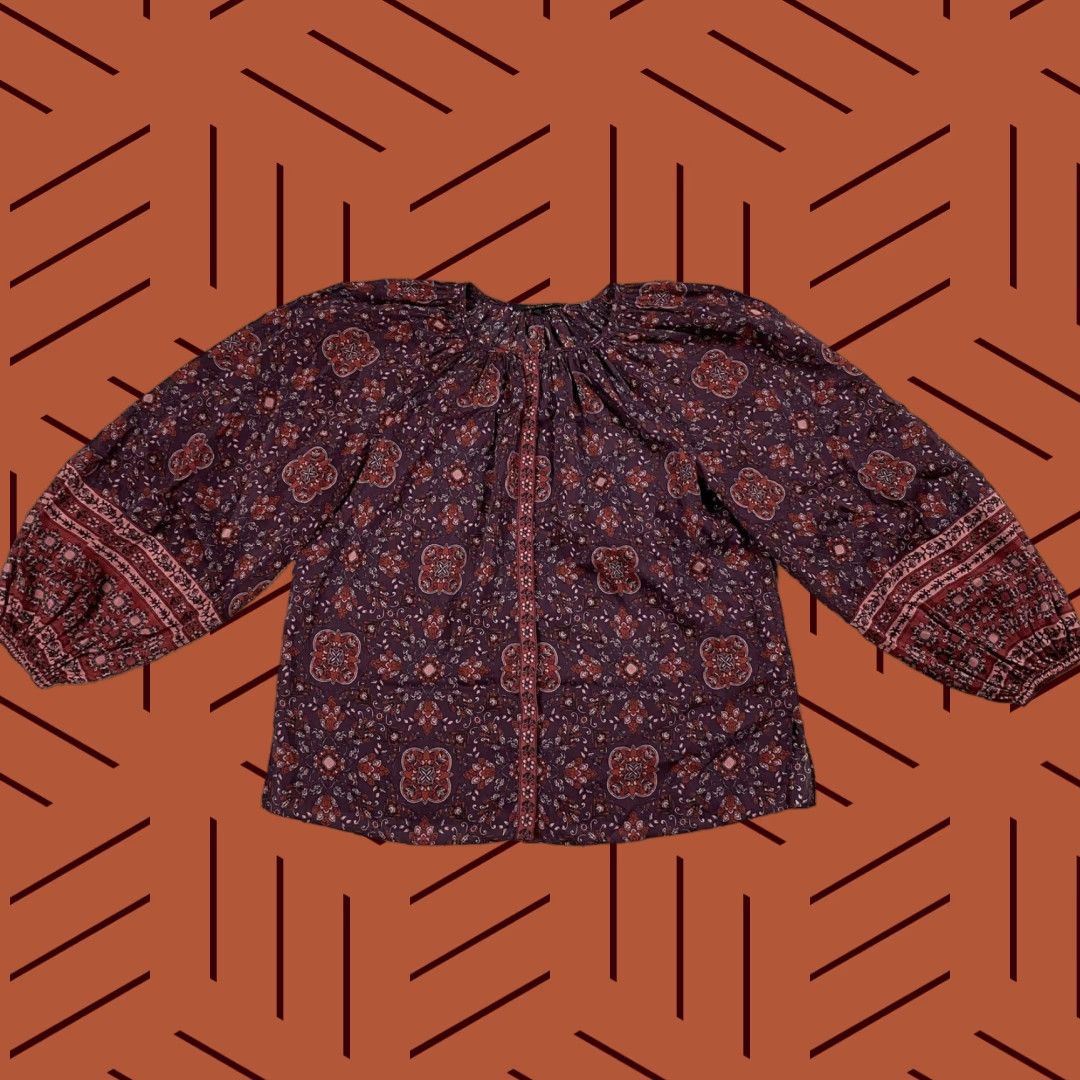 KOBI HALPERIN KOBI HALPERIN Multicolor Silk Blouse Long Puffy Sleeve Silk Blend Size M Womens Paisley Pattern Balloon Sleeve Stand Collar Dry Clean Only Size M / US 6-8 / IT 42-44 - 1 Thumbnail