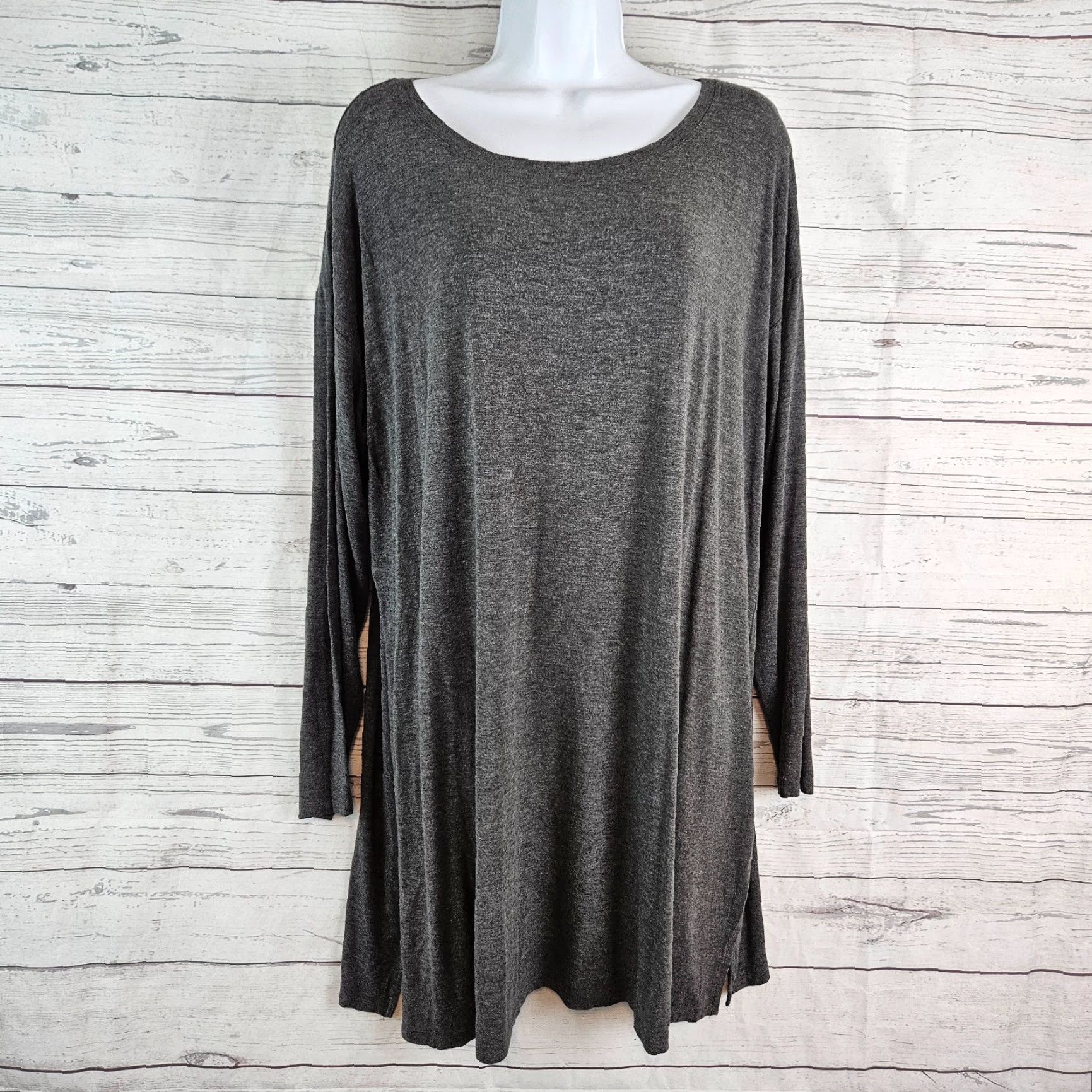 Eileen Fisher Eileen Fisher Womens Tunic Blouse L Solid Gray Long Sleeve Viscose Blend Size L / US 10 / IT 46 - 2 Thumbnail
