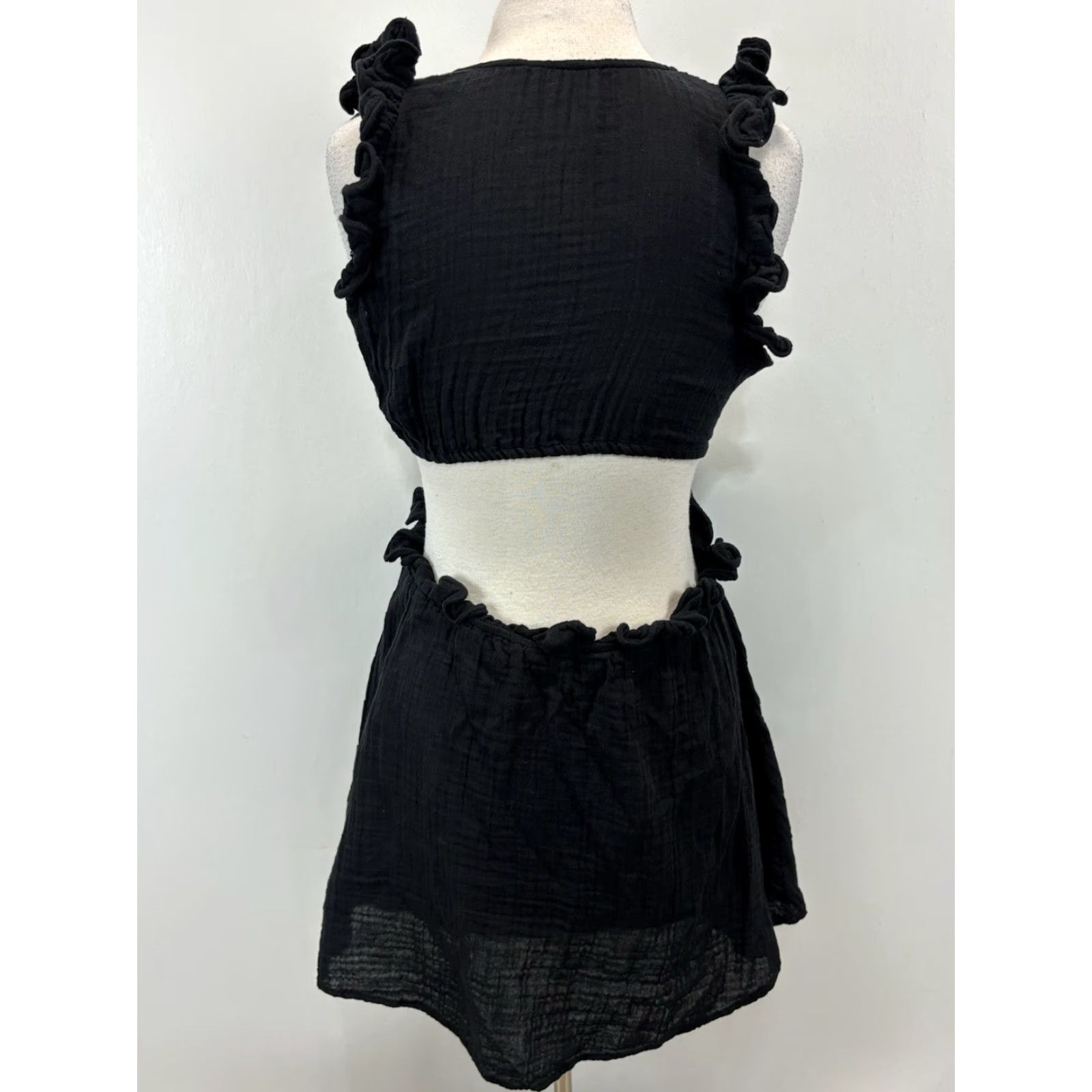 Anthropologie Anthropologie Mini Dress XS Black Gauze Flutter Straps Cutouts Casual Womens Size XS / US 0-2 / IT 36-38 - 3 Thumbnail
