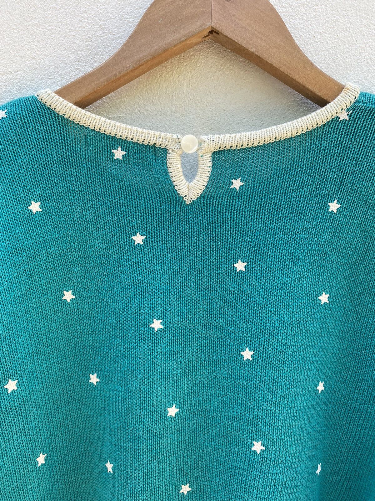 Vintage Paserio Teal Puff Sleeve Knit Top with Star Pattern Size S / US 4 / IT 40 - 4 Thumbnail