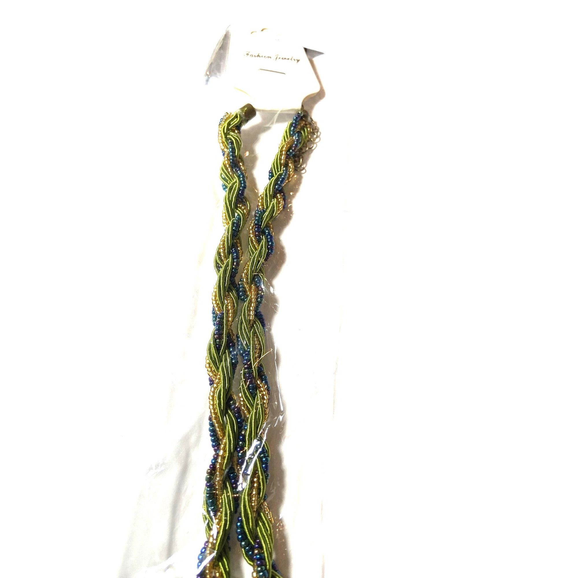 Other Bohemian Braid Necklace Green Resin Pendant 16" Blue & Gold Size ONE SIZE - 6 Thumbnail