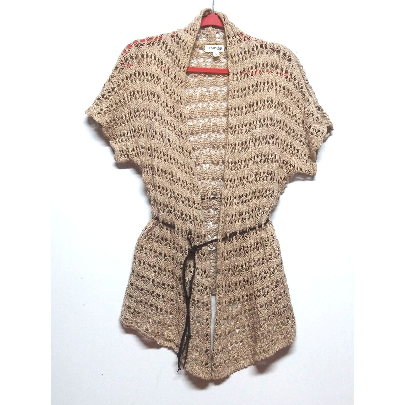 Other Cardigan Sweater Peplum Tan Crochet knit belted Sz M womens Size M / US 6-8 / IT 42-44 - 11 Thumbnail