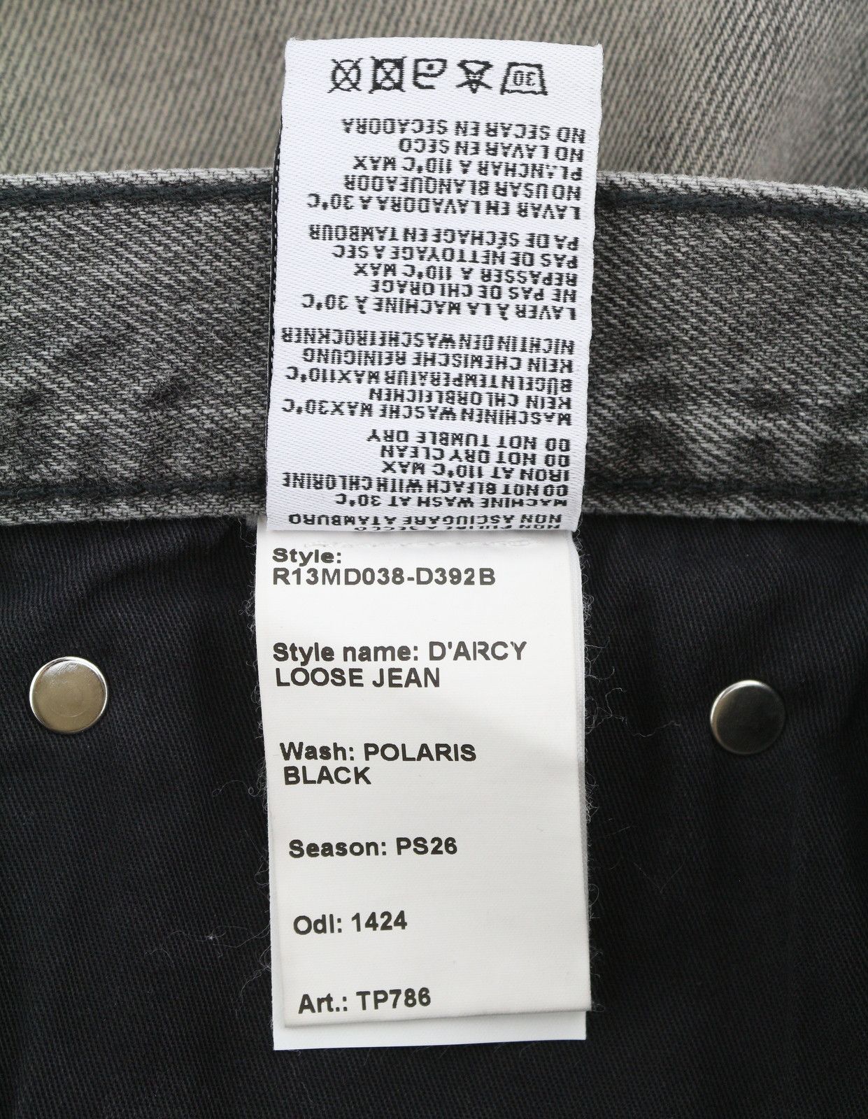 R13 D'ARCY LOOSE 33 Polaris Black Distress PS26 Jeans 88928 Size US 33 - 10 Thumbnail
