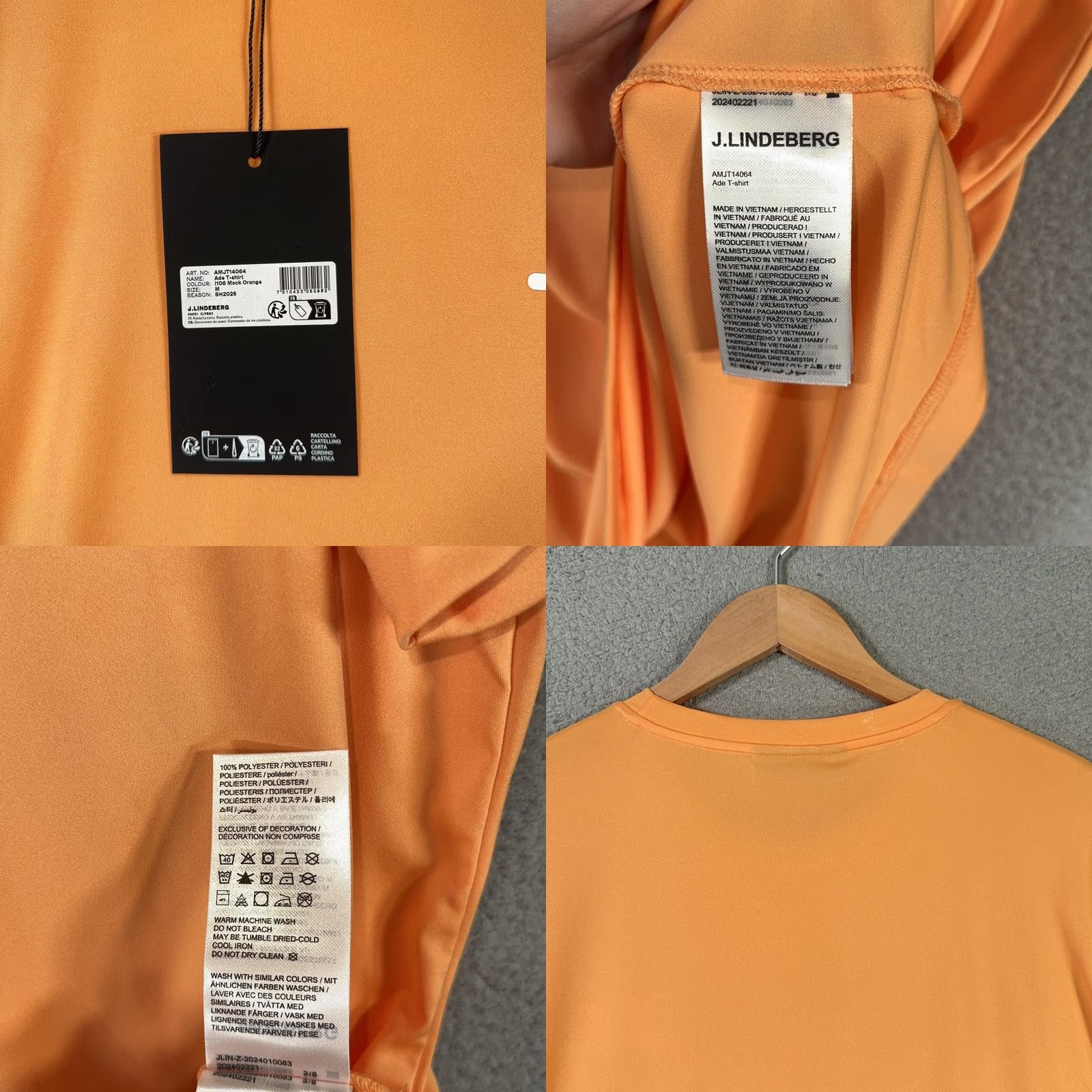 J.Lindeberg J.Lindeberg Shirt Mens M Mock Orange Ade T Shirt Performance Golf Athletic Shirt Short Sleeve Crew Neck Polyester Jersey Size US M / EU 48-50 / 2 - 8 Thumbnail