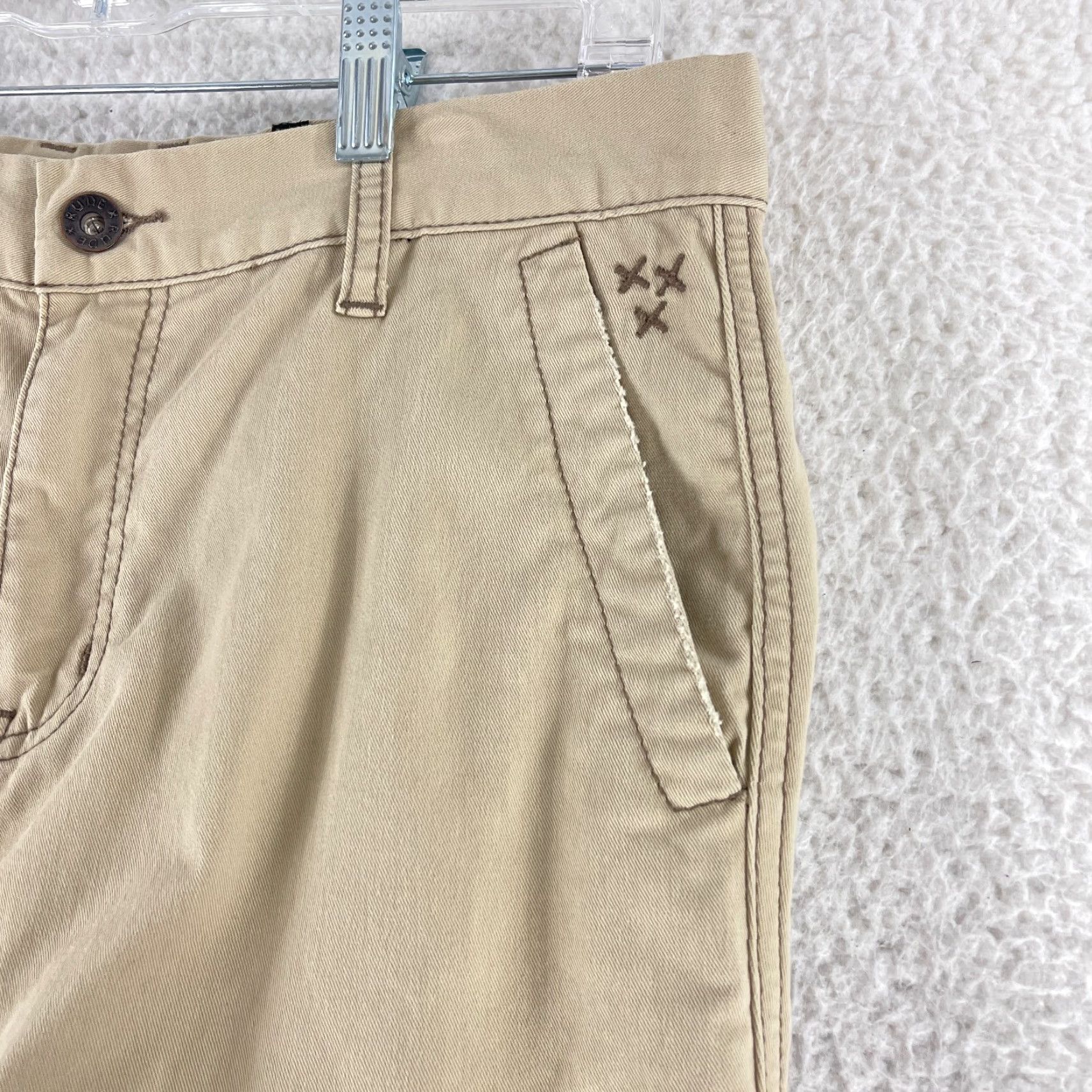 Vintage XXX Rude Beige Khaki Chino Skinny Pants Mens Casual Work Wear 30x32 Regular Flat Front Button Zip 10204 Size US 30 / EU 46 - 6 Thumbnail