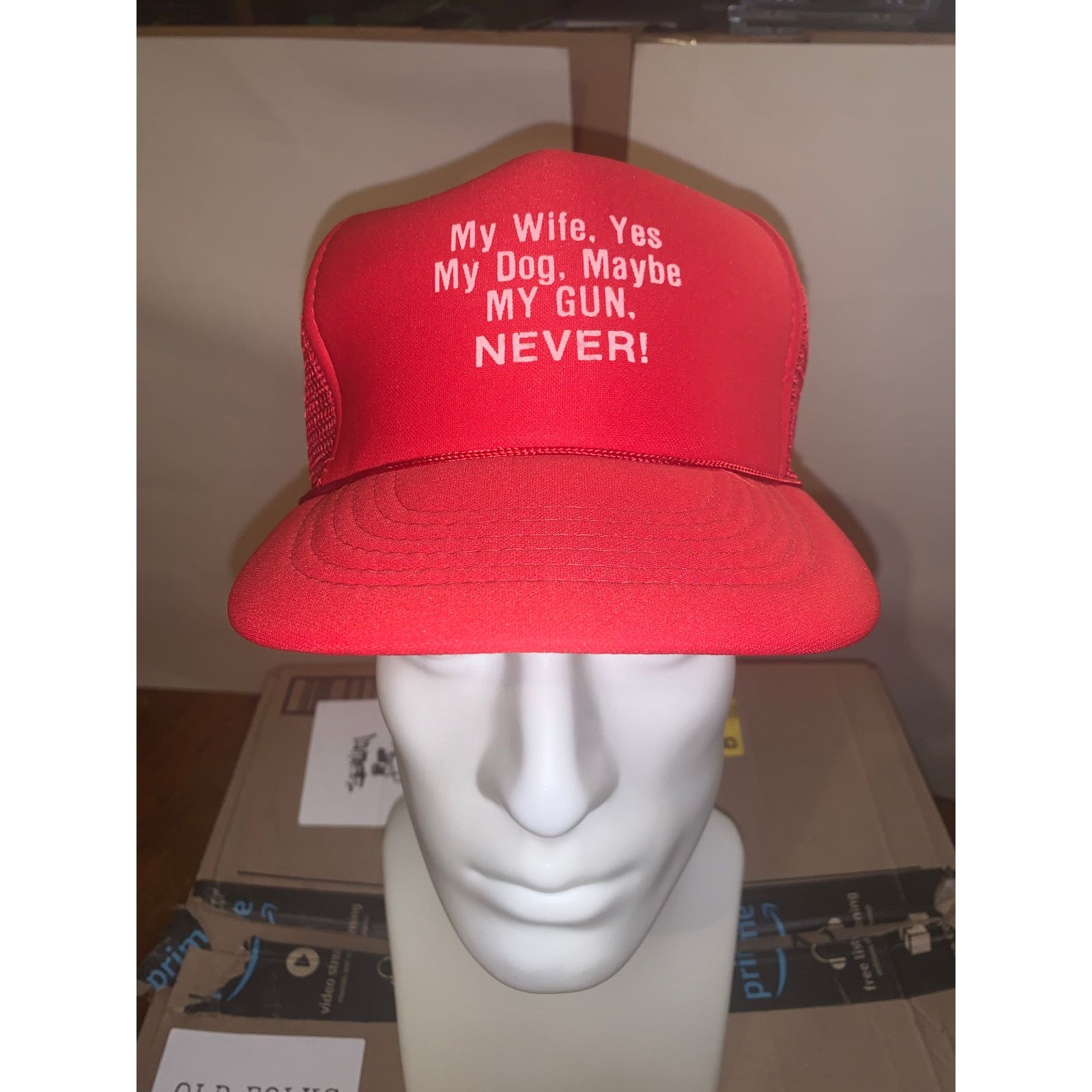Crown Cap × Vintage My Wife Yes My Dog Maybe My Gun Never Trucker Hat Red USA Size ONE SIZE - 1 Thumbnail