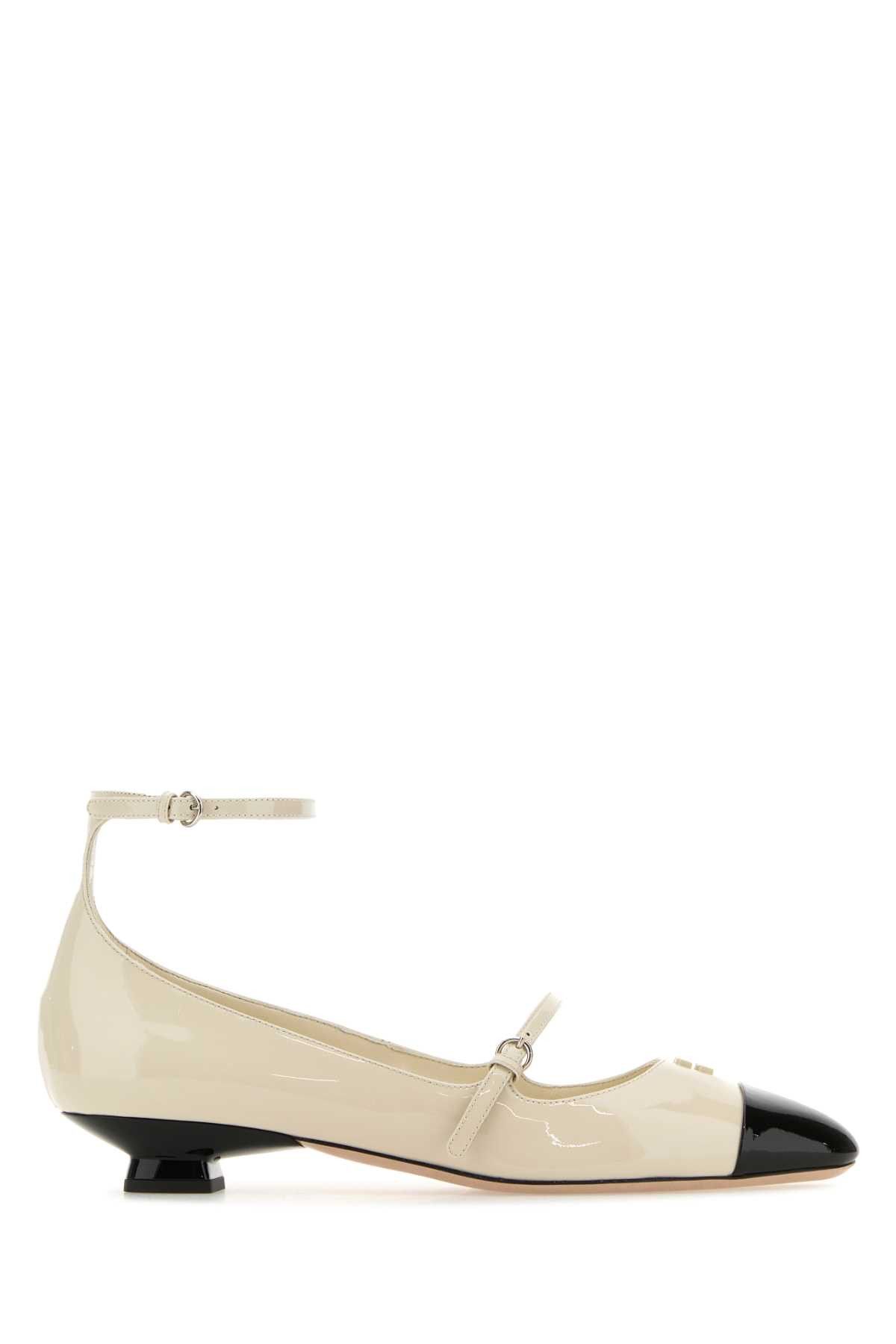 image of Miu Miu Ivory Leather Ballerinas Shoes in White, Women's (Size 9)