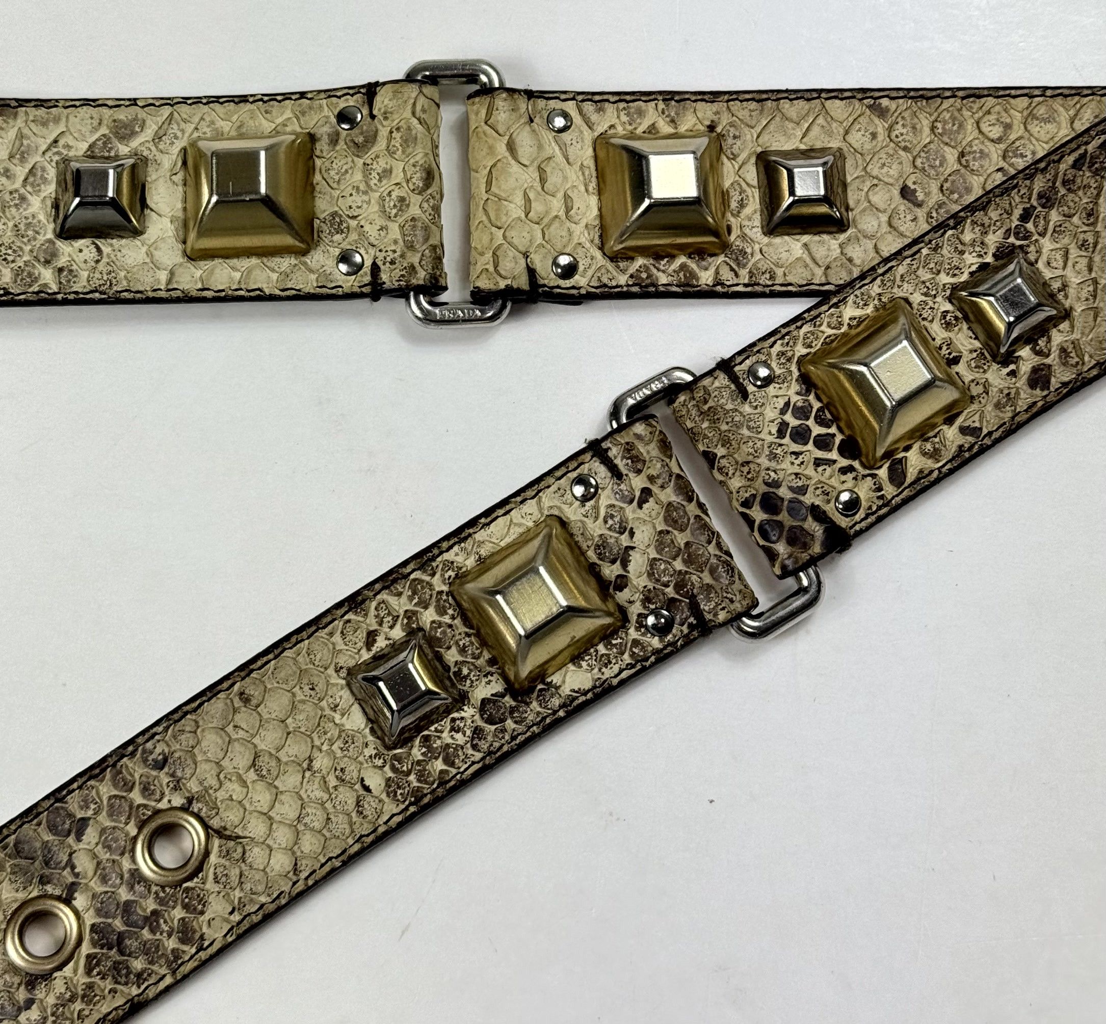 Prada Prada Python Snakeskin Studded Y2K Rockstar Belt Size 90/36 Size ONE SIZE - 8 Thumbnail