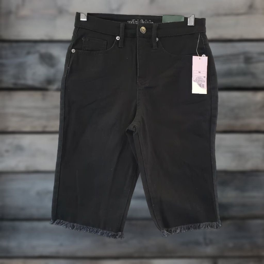 Vintage VINTAGE Wild Fable Womens High Rise Denim Bermuda Shorts Sz 00 Solid Black Raw Hem Size 24" / US 00 / IT 34 - 1 Thumbnail