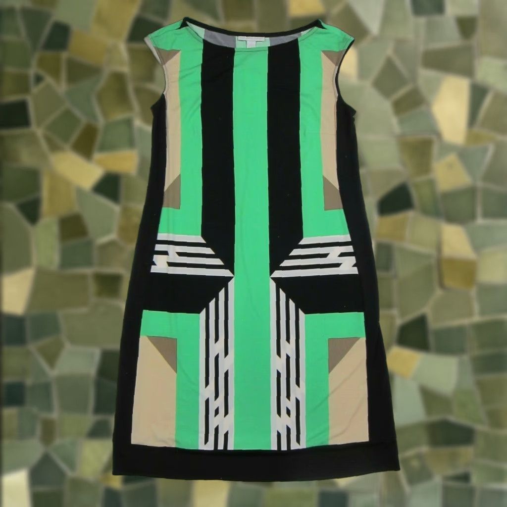 Vintage NWT New York & Company Green Black Brown White Stretch Pencil Dress Women XS Size XS / US 0-2 / IT 36-38 - 1 Thumbnail