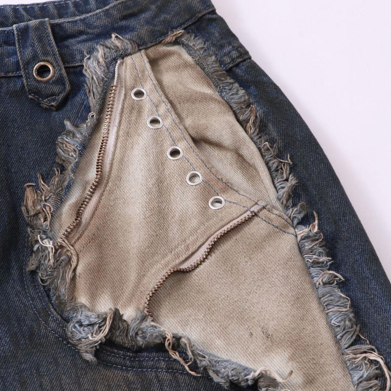 Jean Patchwork Distressed Wide Leg Denim Jeans, Baggy Fit Size US 32 / EU 48 - 7 Thumbnail