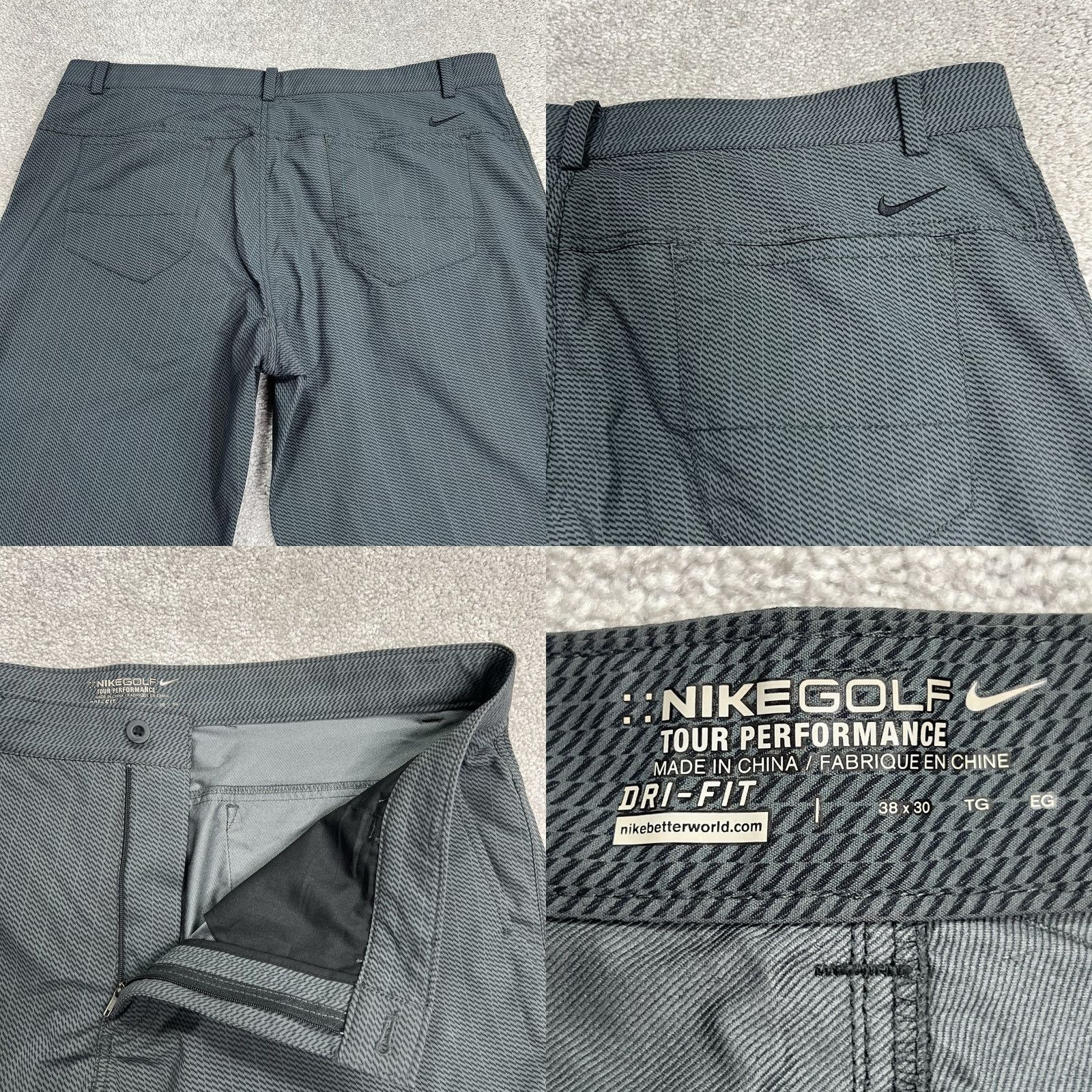 Nike Nike Golf Pants Mens 38x30 Dri-Fit Tour Performance Stretch Chino Gray Geometric Stripes Size US 38 / EU 54 - 8 Thumbnail