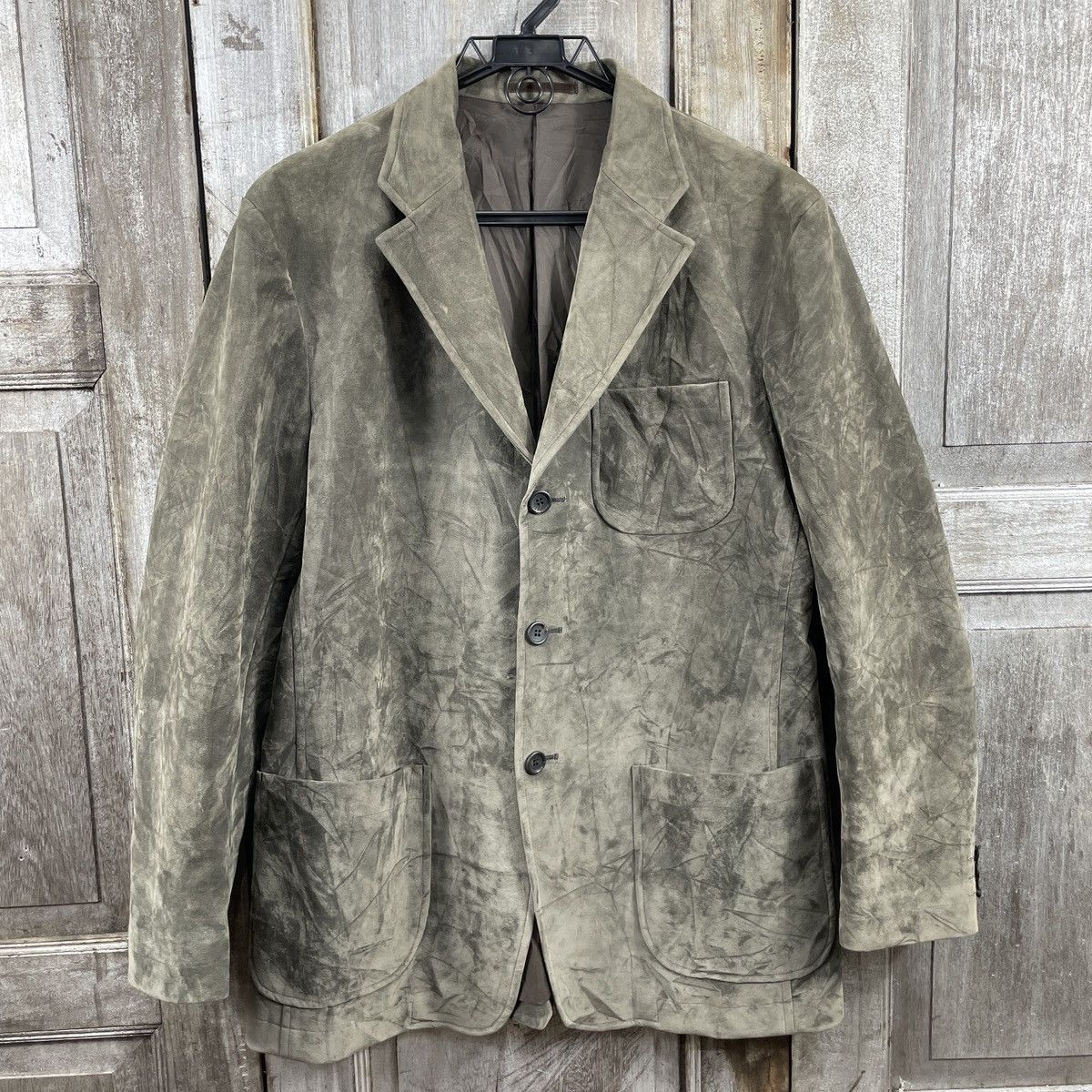 Japanese Brand × Vintage Vintage Japanese Brand Mud Green Leather Coat Size US M / EU 48-50 / 2 - 3 Thumbnail