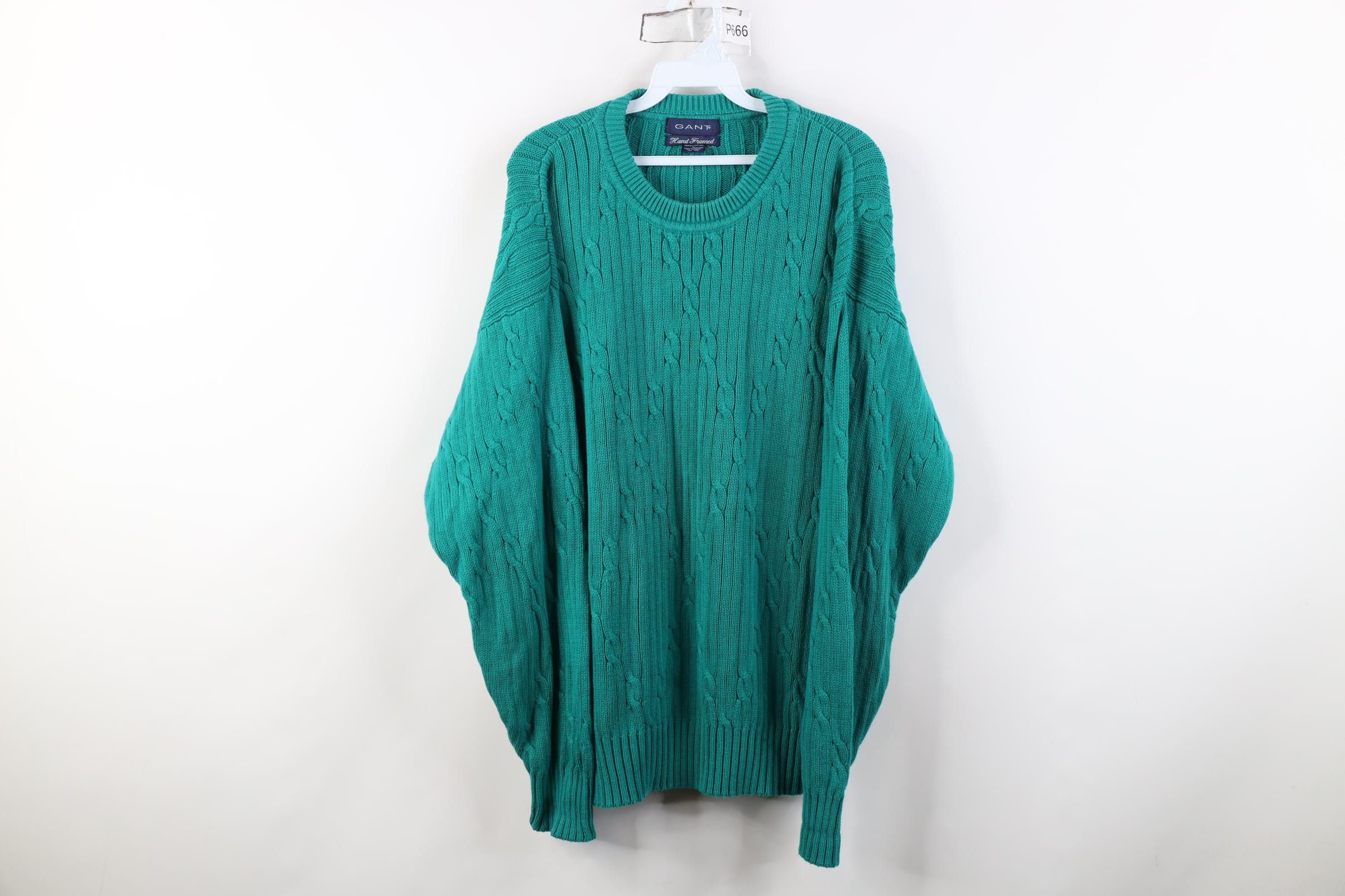 Vintage Vintage 90s Streetwear Chunky Cotton Knit Sweater Teal Size US L / EU 52-54 / 3 - 1 Thumbnail
