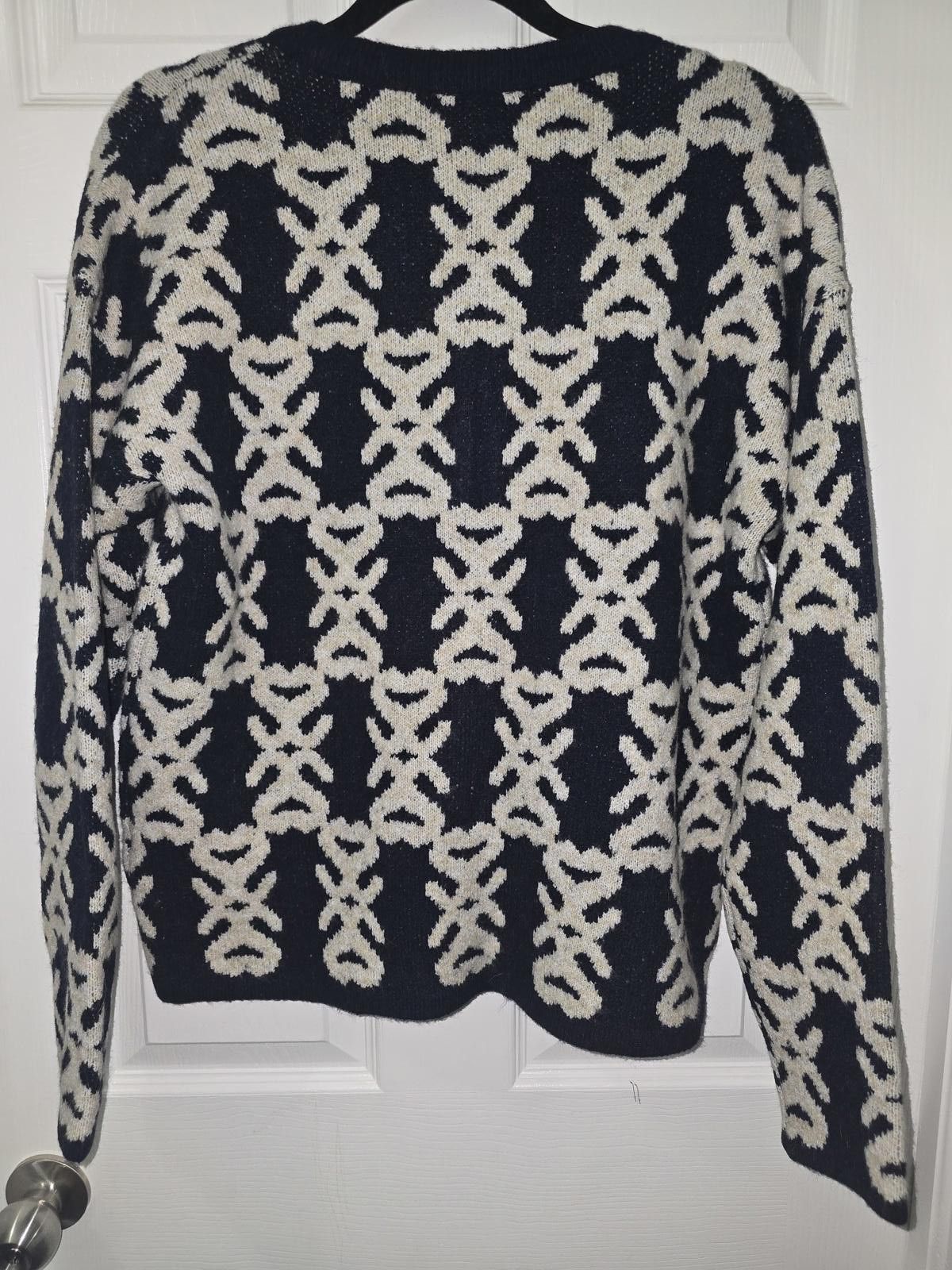 Caruso Cyrus Women's Black and White Patterned Button-Up Sweater Size L / US 10 / IT 46 - 2 Thumbnail