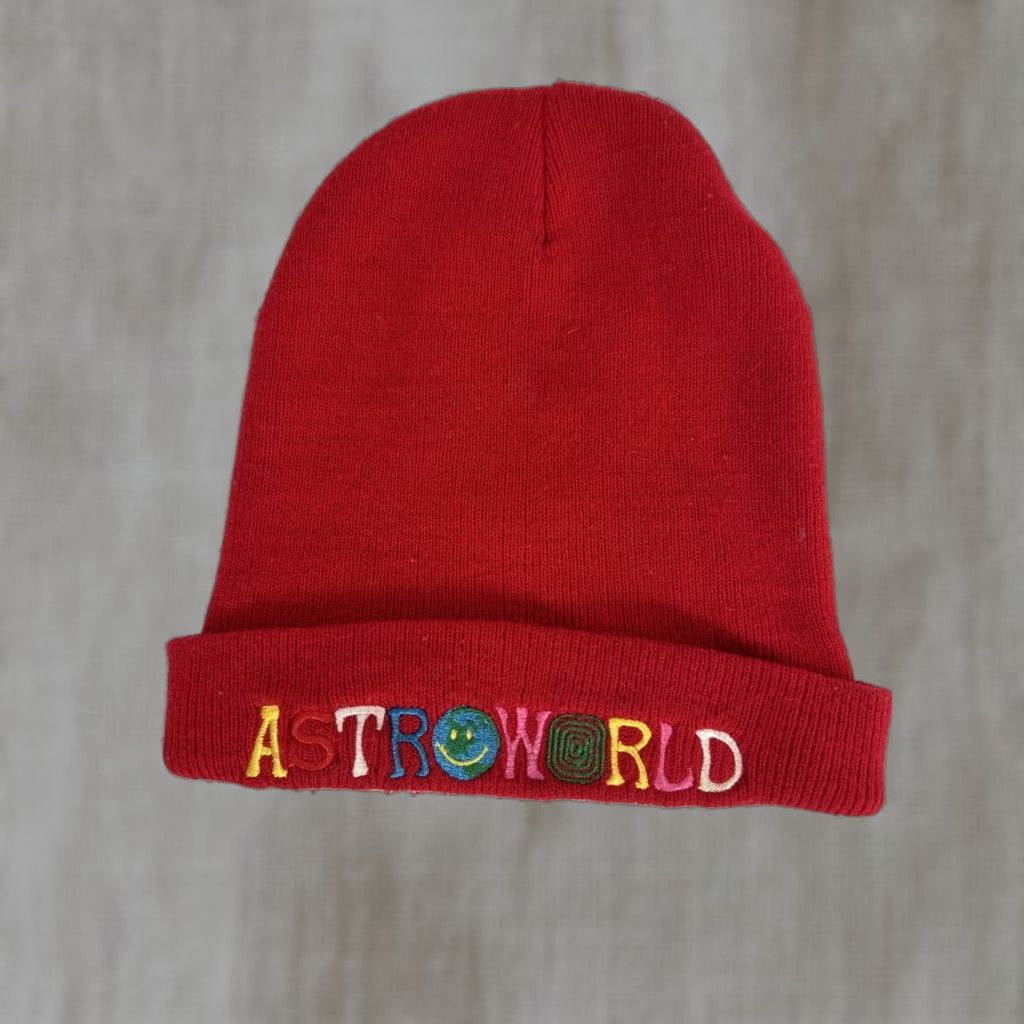 Vintage Astroworld Beanie Red One Size Embroidered Travis Scott Men Beanie Size ONE SIZE - 1 Thumbnail