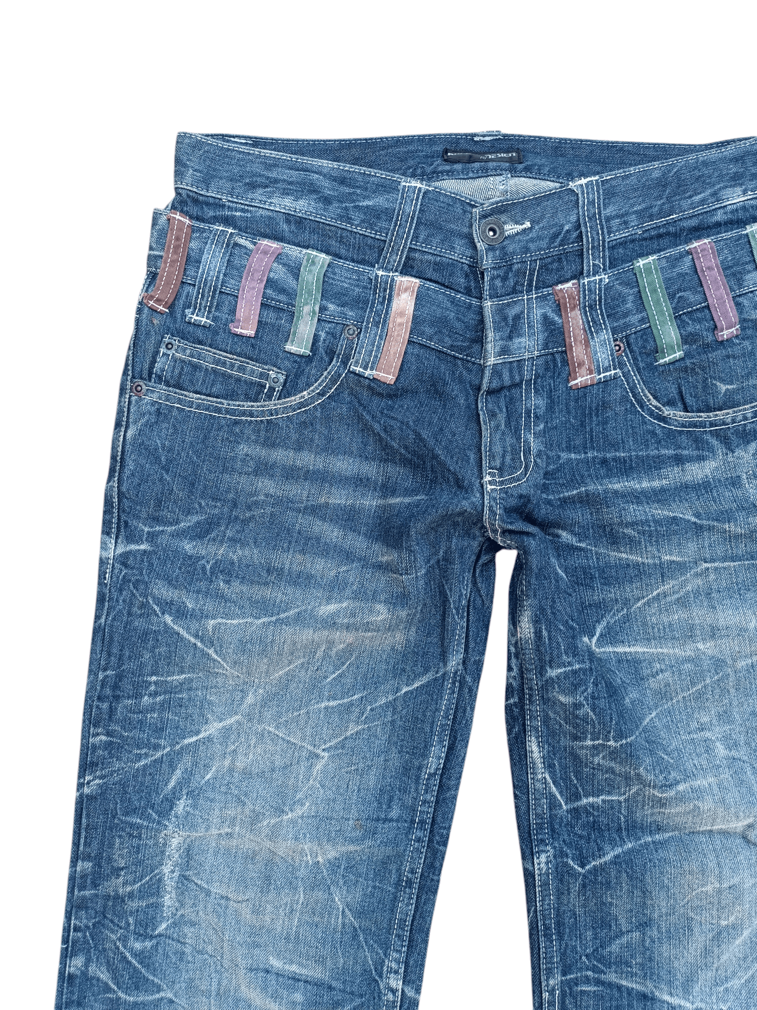 Japanese Brand RARE🔥JNYLAUS DOUBlLE WAIST WHISKERS DISTRESSED DENIM Size US 31 - 8 Thumbnail