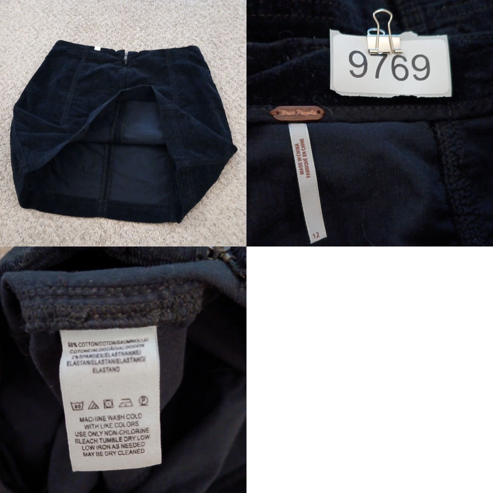Free People Free People Skirt Women's Skirt Short Black Velvet A-Line Cotton Blend Lined 12 Regular Velvet Vintage No Size 34" / US 12 / IT 48 - 8 Thumbnail