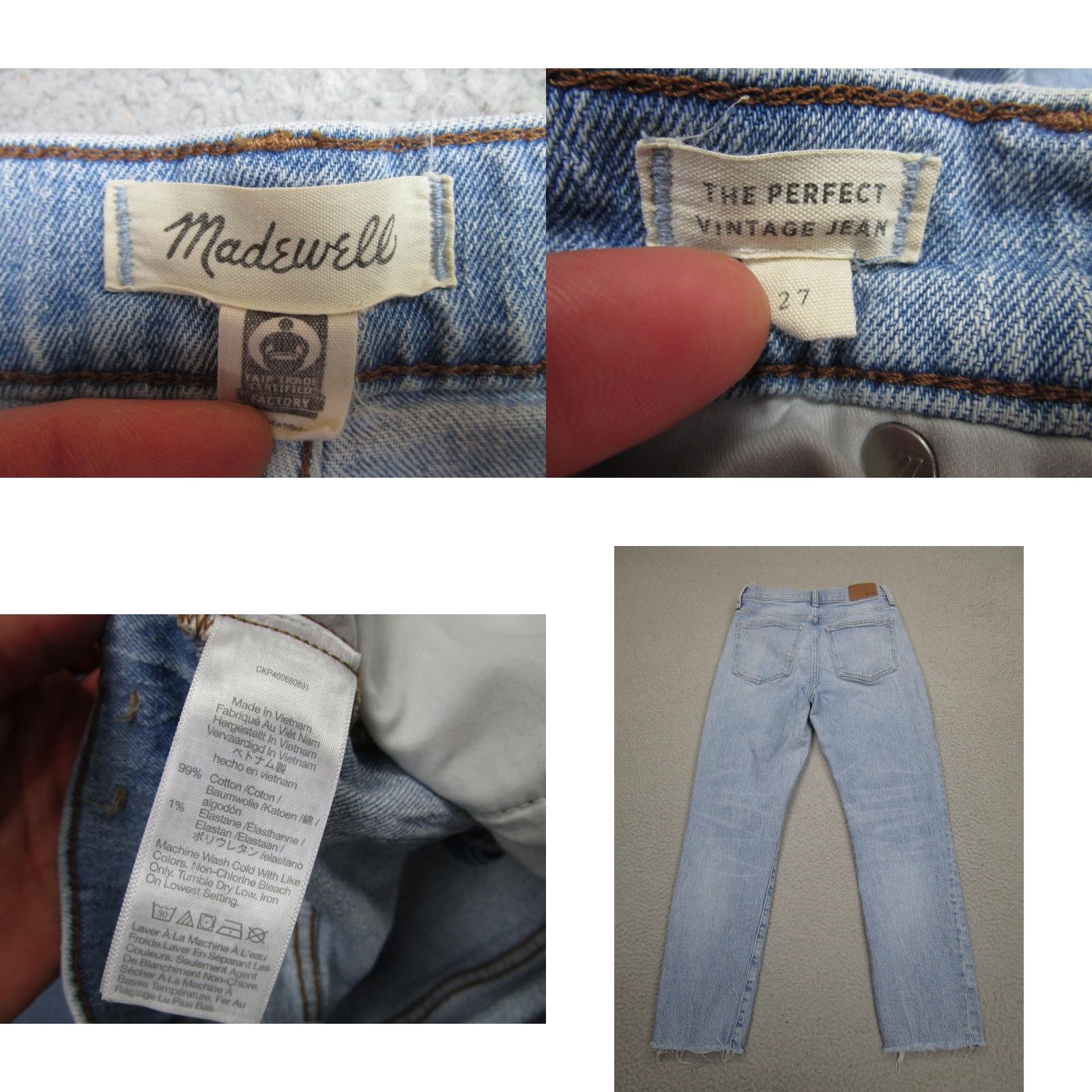 Madewell VINTAGE Madewell The Perfect Vintage Jean Mommy Jeans Womens 27 Blue Distressed Raw Hem Jeans Women 27 Size 27" / US 4 / IT 40 - 9 Thumbnail