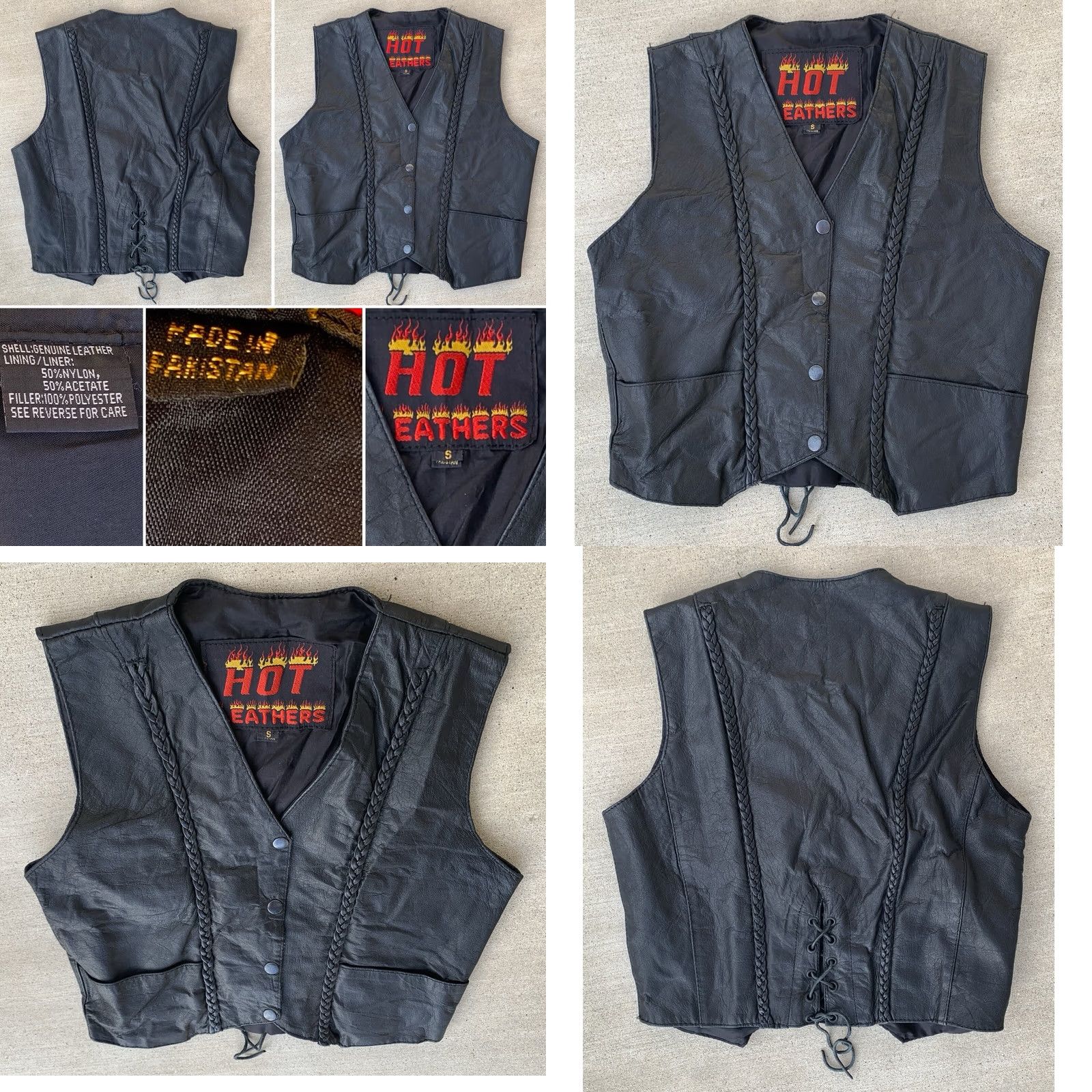 Vintage VINTAGE Hot Leathers Biker Vest Black Snap Front Lace Up Lower Back Size S Womens Size S / US 4 / IT 40 - 8 Thumbnail