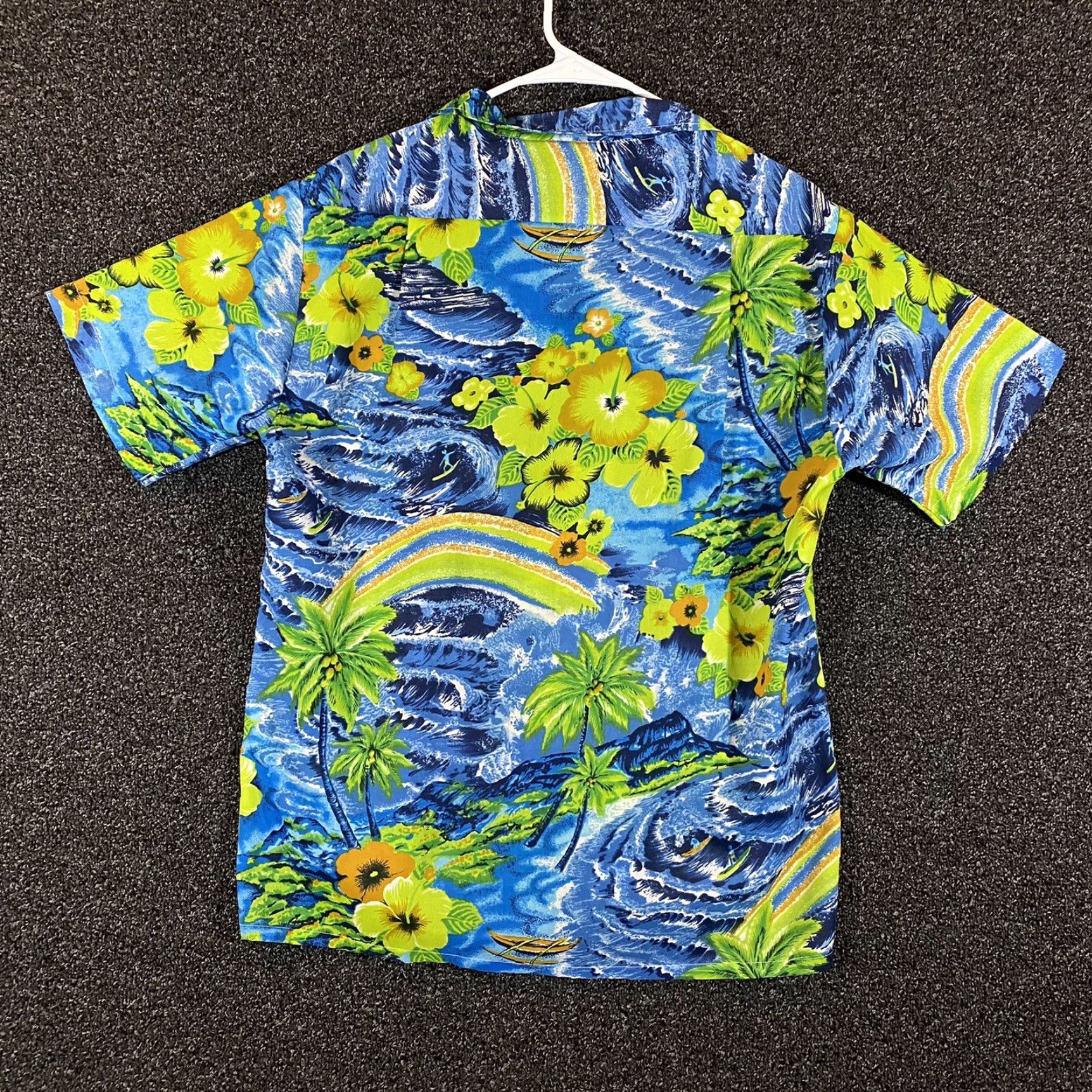 ALOHAS VINTAGE Aloha Shirt Mens Medium Blue Green Floral Button-Up Short Sleeve Wave Print S/S Size US M / EU 48-50 / 2 - 7 Thumbnail