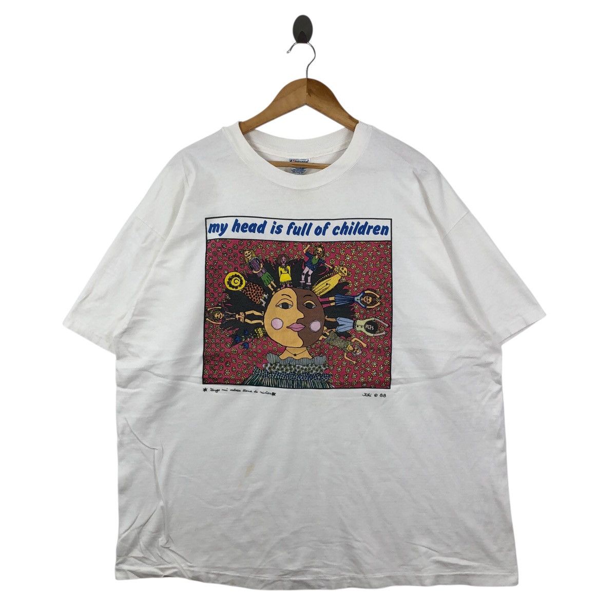 Vintage Vintage 80s KIKI SMITH Art My Head Is Full OfChildren TShirt Size US XXL / EU 58 / 5 - 1 Thumbnail
