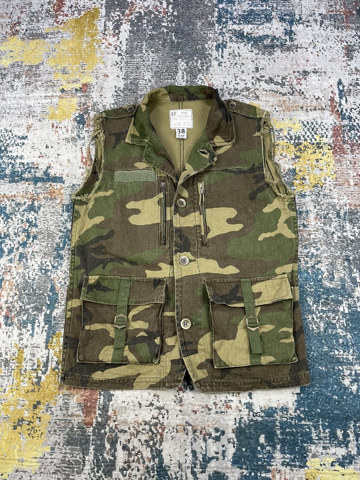 Vintage Arme De Purete Camo Harringbone Twill Survival Vest Size US S / EU 44-46 / 1 - 1 Thumbnail