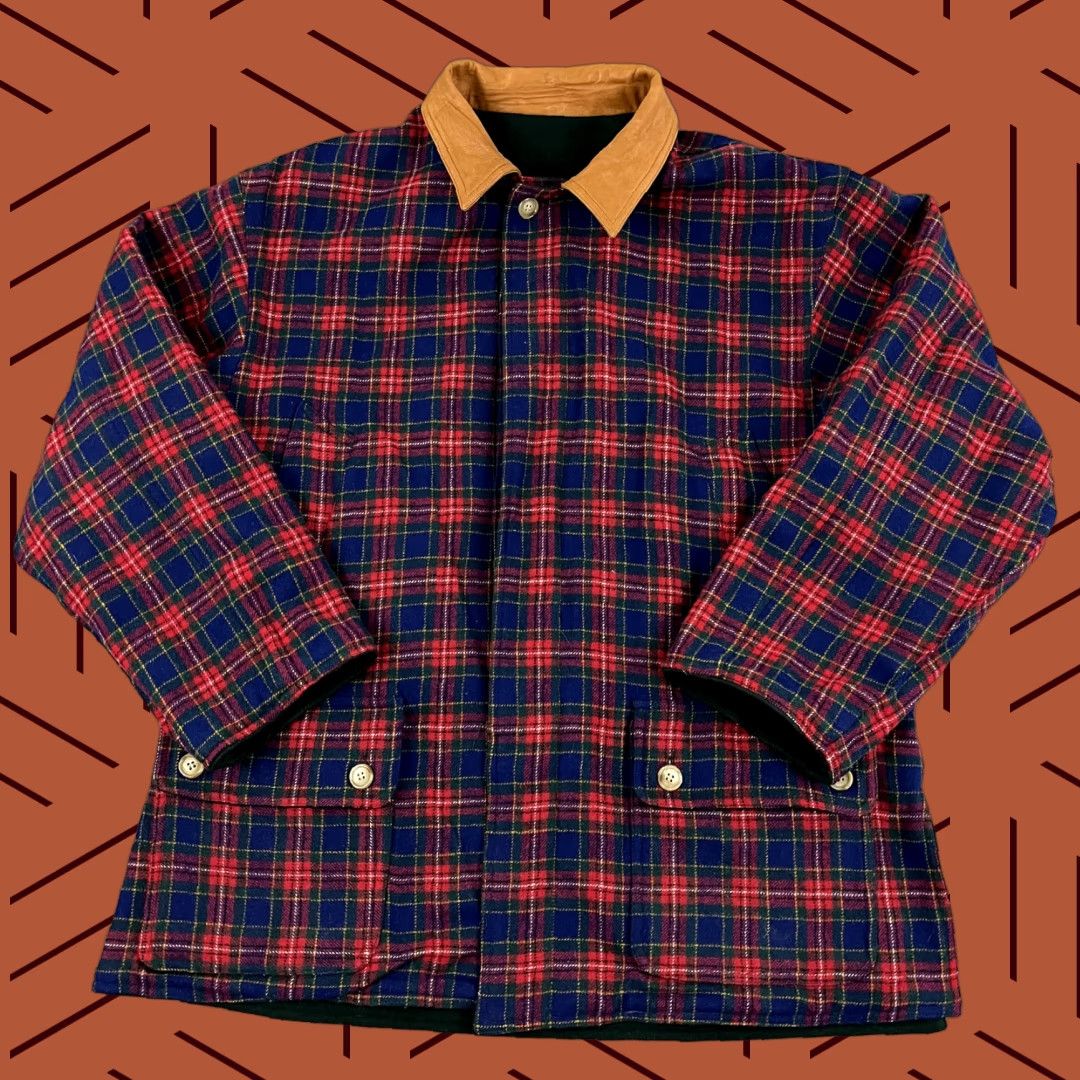 Vintage VINTAGE Willis & Geiger Reversible Wool Overcoat Men Medium Green Red Plaid Casual Fall Winter 90s Size US M / EU 48-50 / 2 - 1 Thumbnail