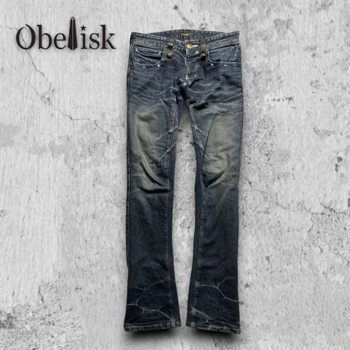 2000s Obelisk Skinny bootcut leather detail jeans