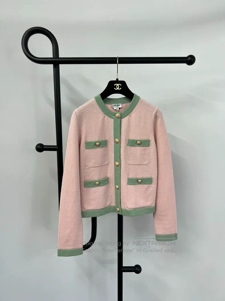Chanel Chanel 24C pink green edge four-pocket knitted cardigan co Size XXS / US 00 / IT 34 - 1 Thumbnail