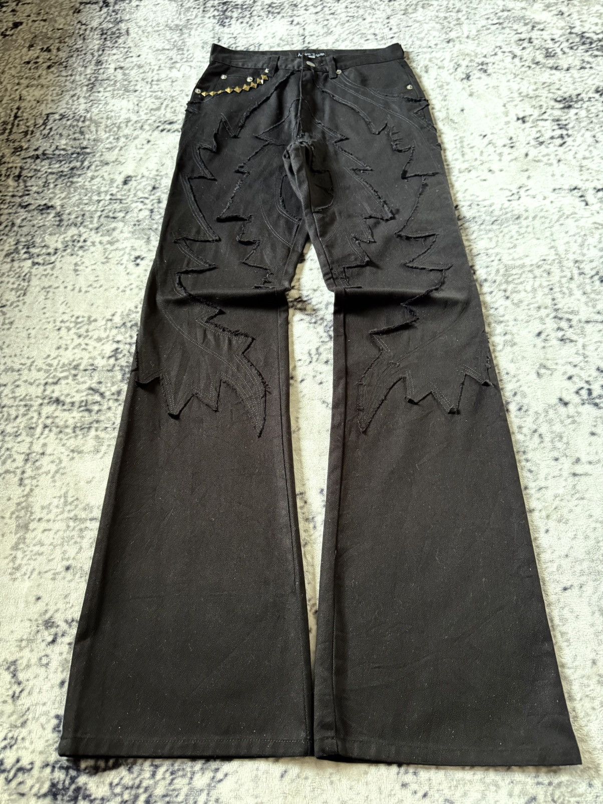Japanese Brand Amore Pure Jagged Fractured Lightning Studded Flared Jeans Size US 27 - 1 Thumbnail