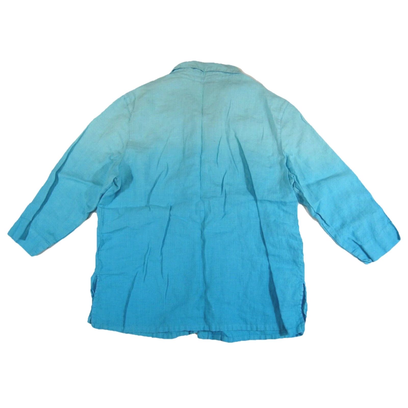 Vintage French Laundry Petite 100% Linen Blue Tie Dye 3/4 Sleeve Blouse Shirt Top PL Women Size L / US 10 / IT 46 - 2 Thumbnail
