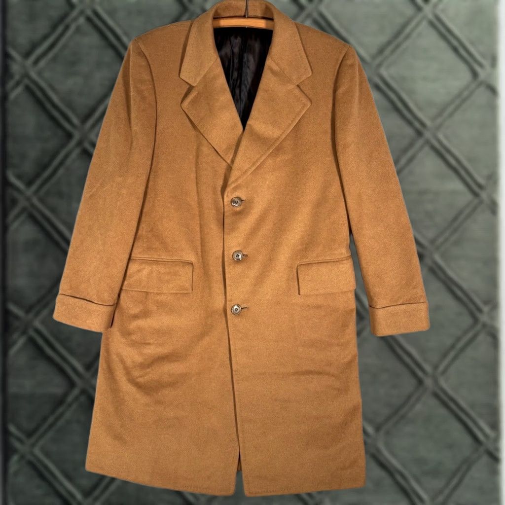 Camel VINTAGE Hudson's Men's Store Coat Overcoat Wool Camel Tan 44 Button Single-Breasted Classic Trench CamEL Hair Blend Mens USA Made 50s 60s Size US S / EU 44-46 / 1 - 1 Thumbnail
