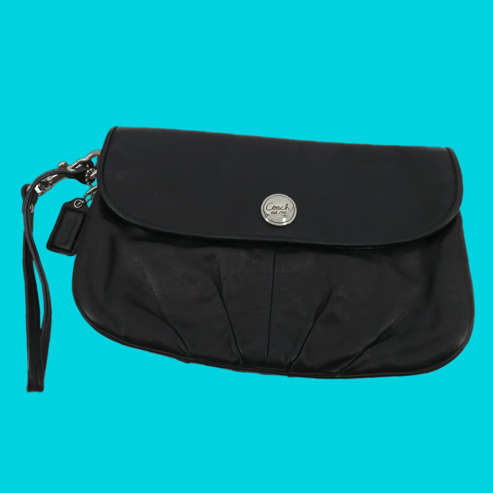Coach VINTAGE Coach Black Pleated Leather Wristlet Clutch Purse Handbag Silver Hardware Y2K Women Size ONE SIZE - 1 Thumbnail