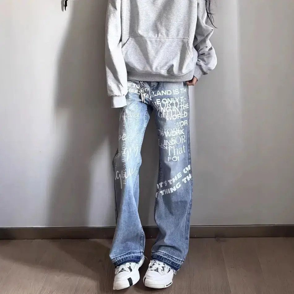 Japanese Brand Retro casual micro flared printed jeans Size US 30 / EU 46 - 1 Thumbnail