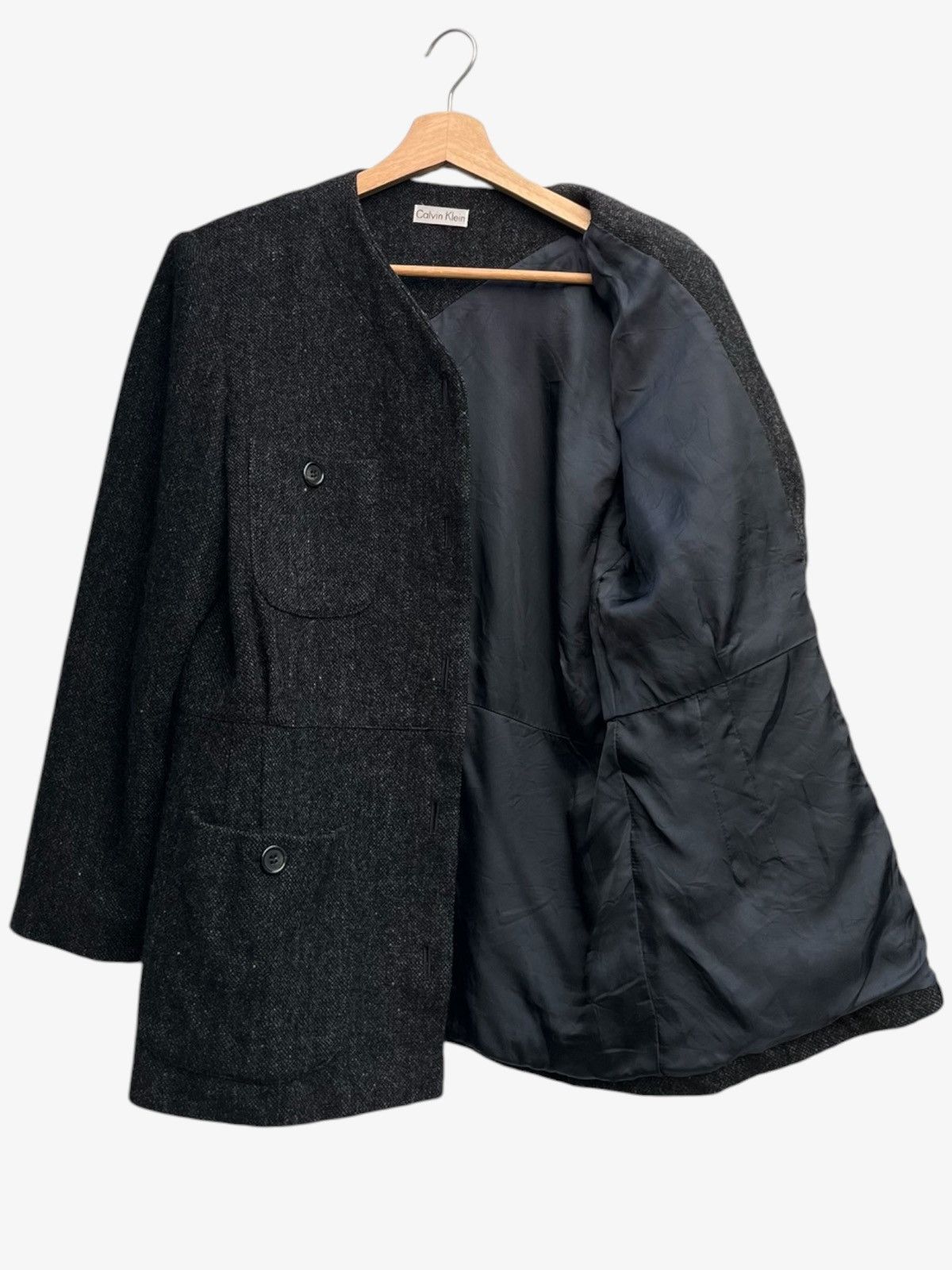 Calvin Klein Calvin Klein by Onward Collarless Tweed Wool Utility Shacket Size L / US 10 / IT 46 - 2 Thumbnail