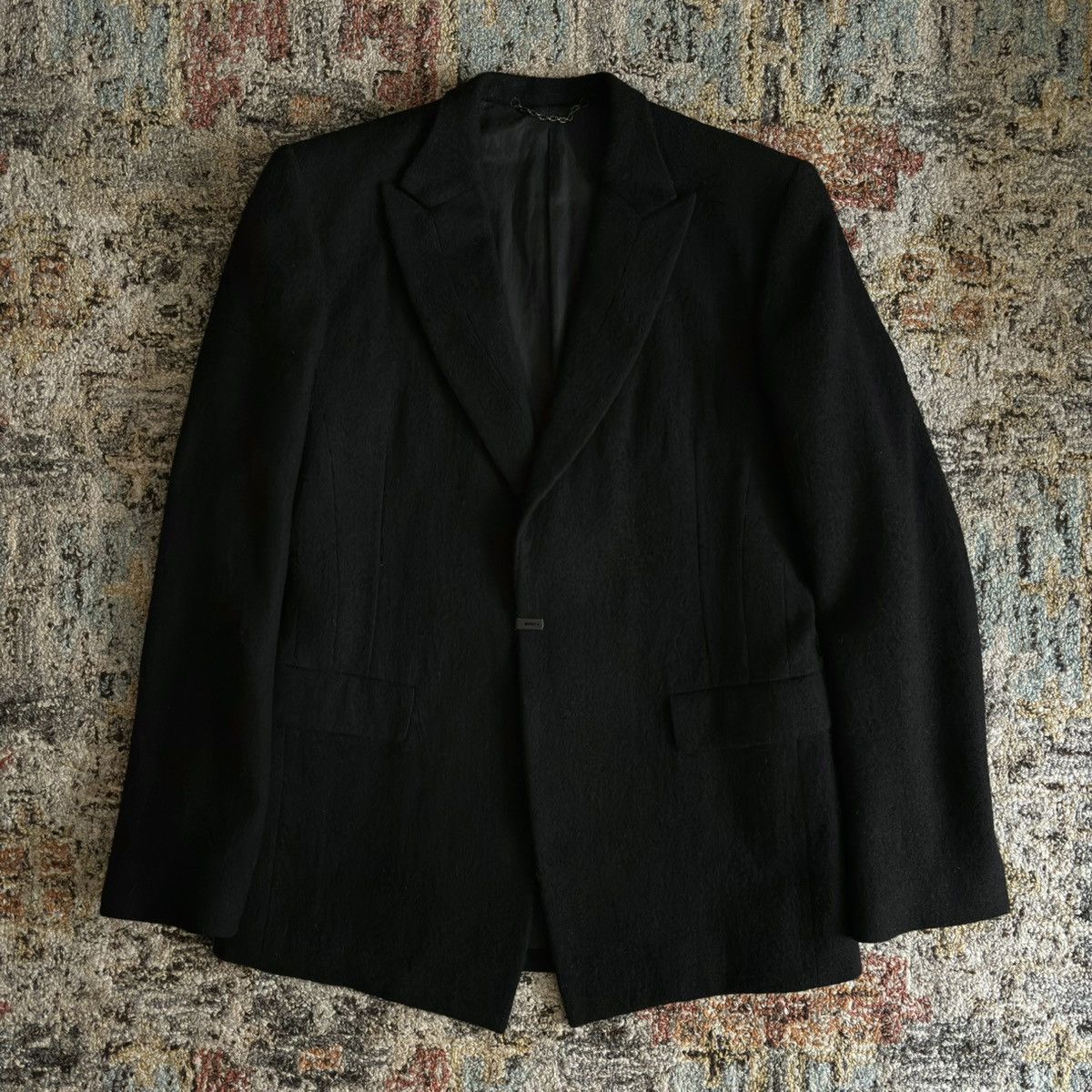 image of The Viridi Anne Early 2010S Metal Fastener Wool Blazer Japan Peak Lapel in Black, Men's (Size Small