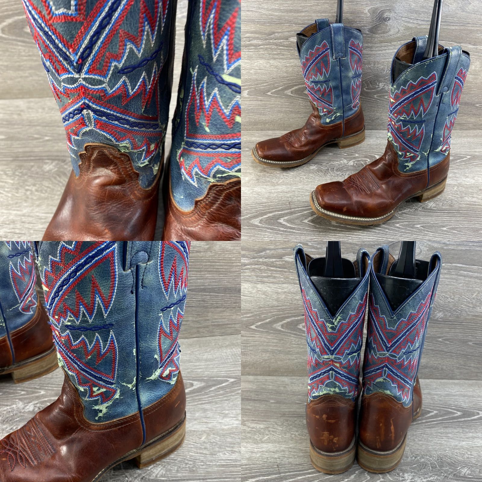 Vintage Nocona Womens 9 B Leather Brown Nadia Blue Hero Square Toe Cowboy Western Boots Size US 9 / IT 39 - 8 Thumbnail