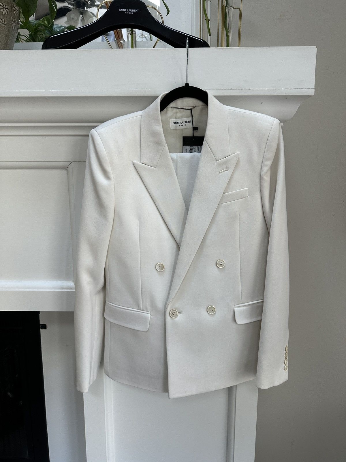 Saint Laurent Paris Ivory Double Breasted Suit Jacket Size 46R - 16 Thumbnail