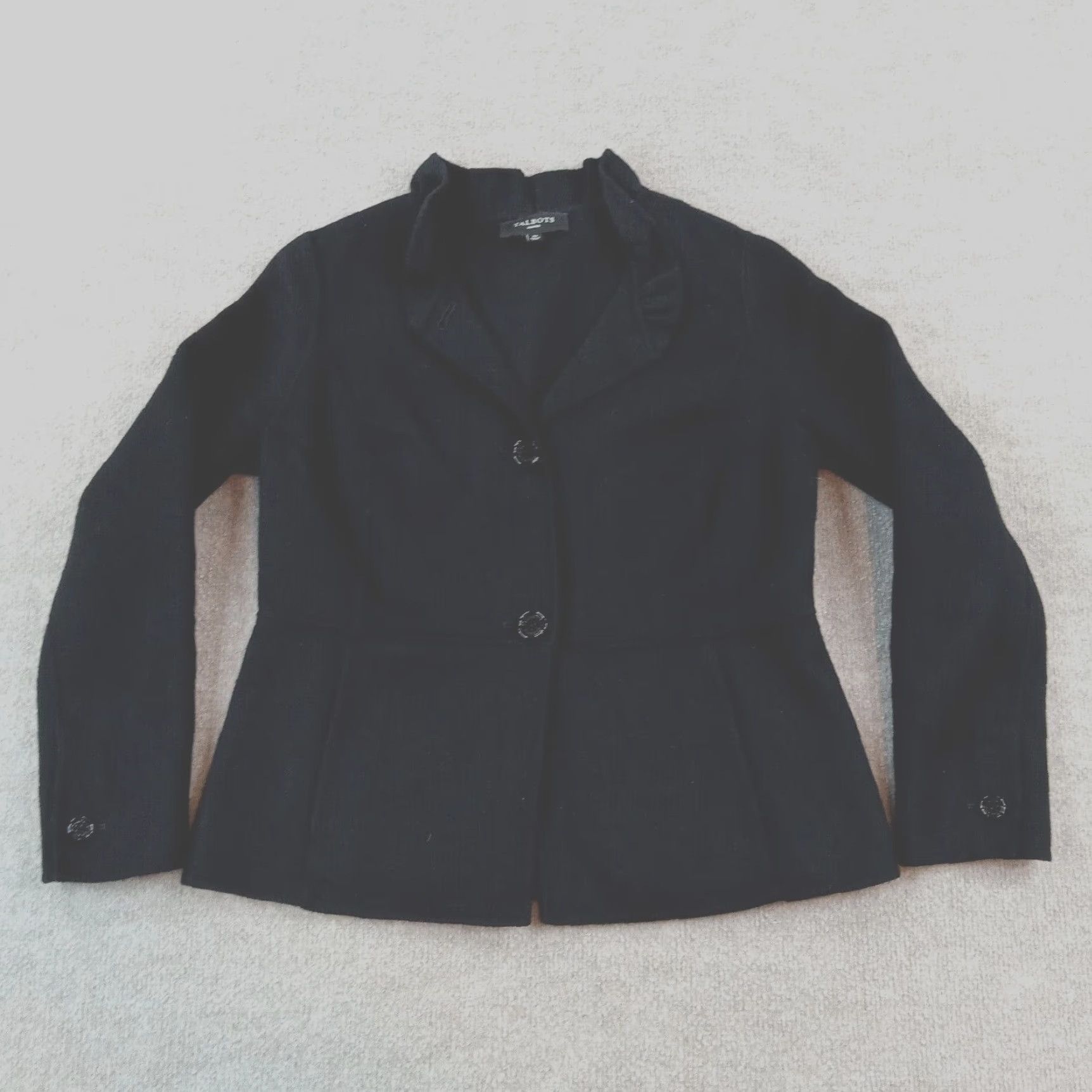 Talbots Talbots Blazer Jacket Womens Size 4 Petite Black Wool Pockets Ruffled Size S / US 4 / IT 40 - 2 Thumbnail