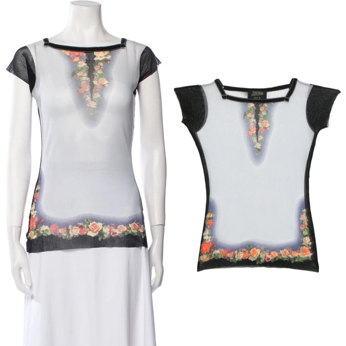 Jean Paul Gaultier Jean Paul Gaultier JPG Mesh Floral Printed Top Size L / US 10 / IT 46 - 2 Thumbnail