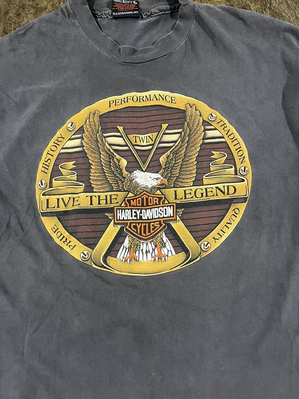 Harley Davidson × Vintage Crazy Vintage 90s Harley Davidson Faded Eagle Biker Tee Size US XL / EU 56 / 4 - 3 Thumbnail