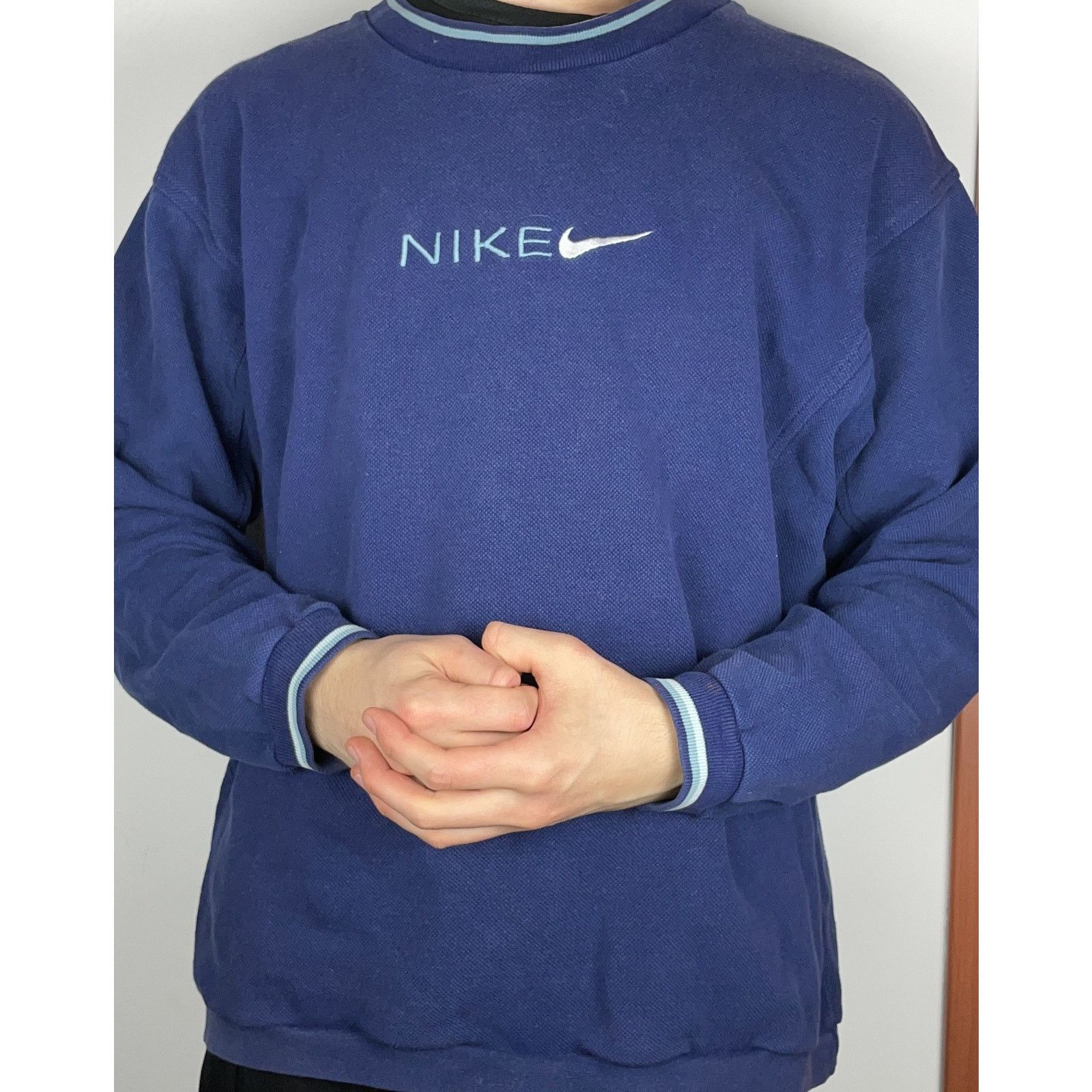 Nike × Vintage Nike Women's Blue Swoosh Pullover Sweatshirt Large (12-14) Size L / US 10 / IT 46 - 2 Thumbnail