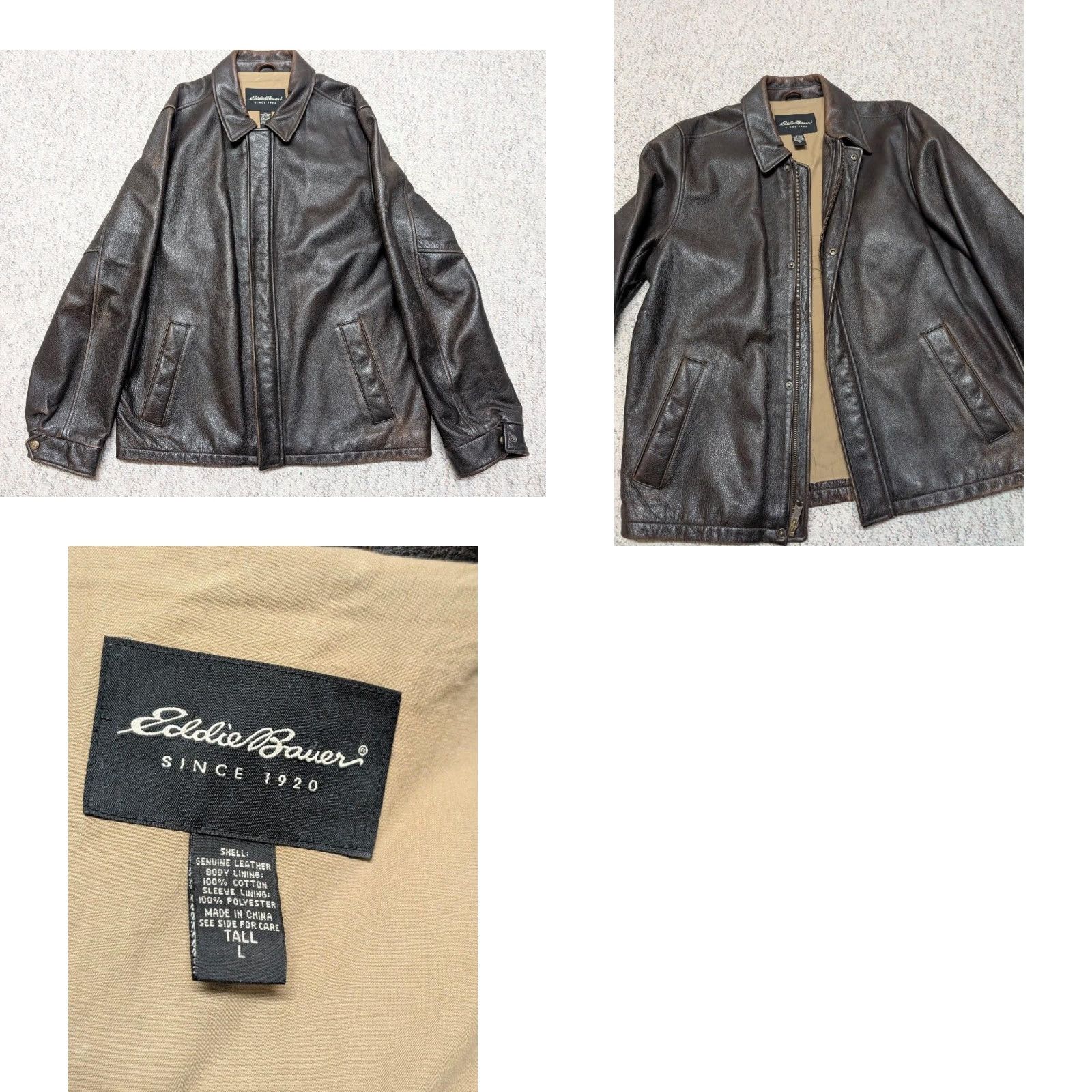 Eddie Bauer VINTAGE Eddie Bauer leather jacket LT brown cowhide L TALL patina motorcycle Size US L / EU 52-54 / 3 - 8 Thumbnail