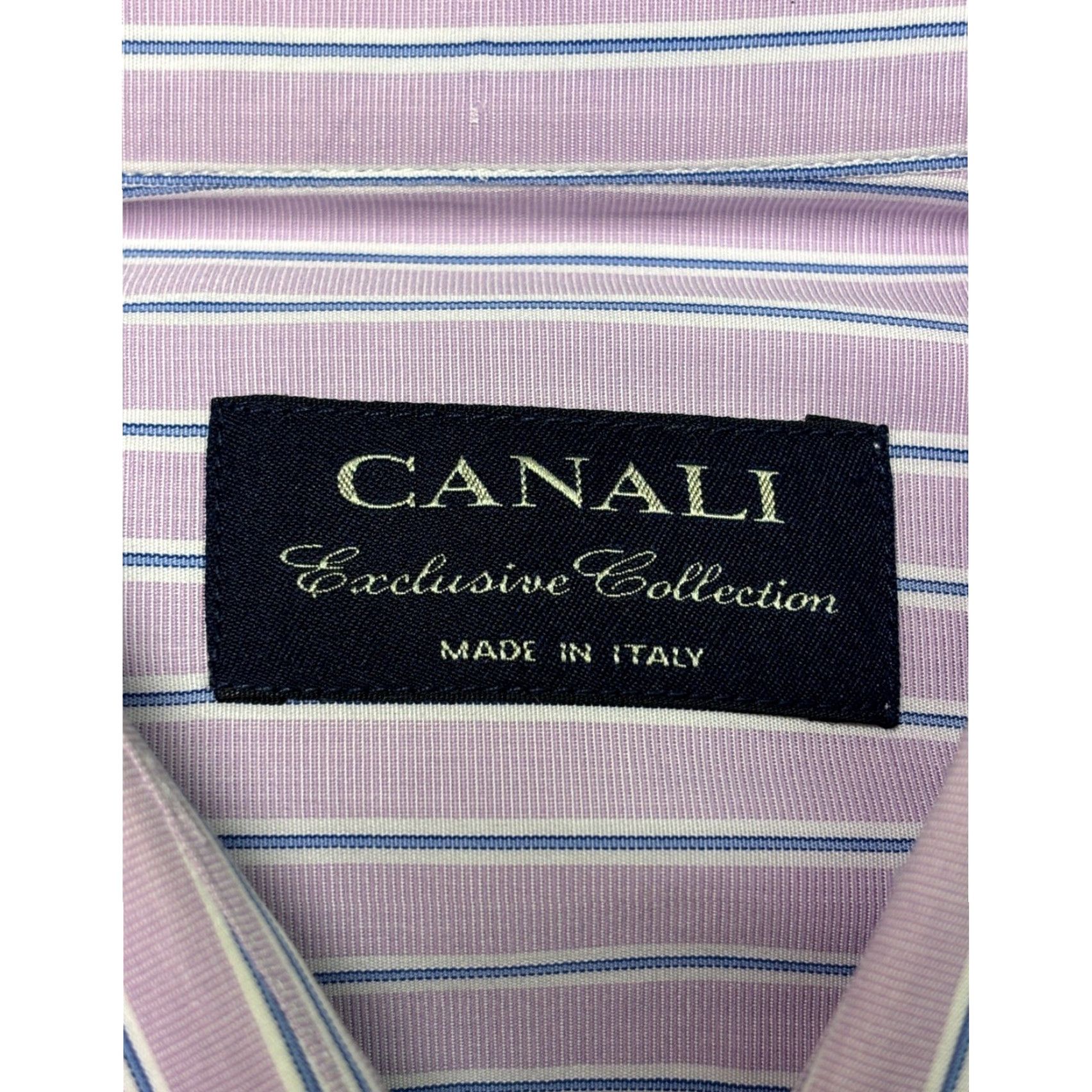 Canali CANALI Dress Shirt Mens XL Striped French Cuff 100% Cotton Made in Italy Pink Size 46R - 3 Thumbnail