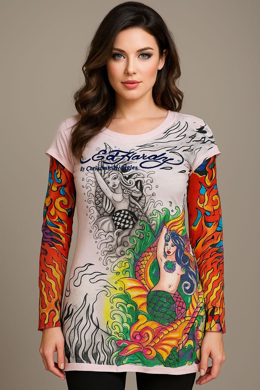Ed Hardy ED HARDY X CHRISTIAN AUDIGIER Mermaid Crystals Tattoo Tee Size M / US 6-8 / IT 42-44 - 1 Thumbnail