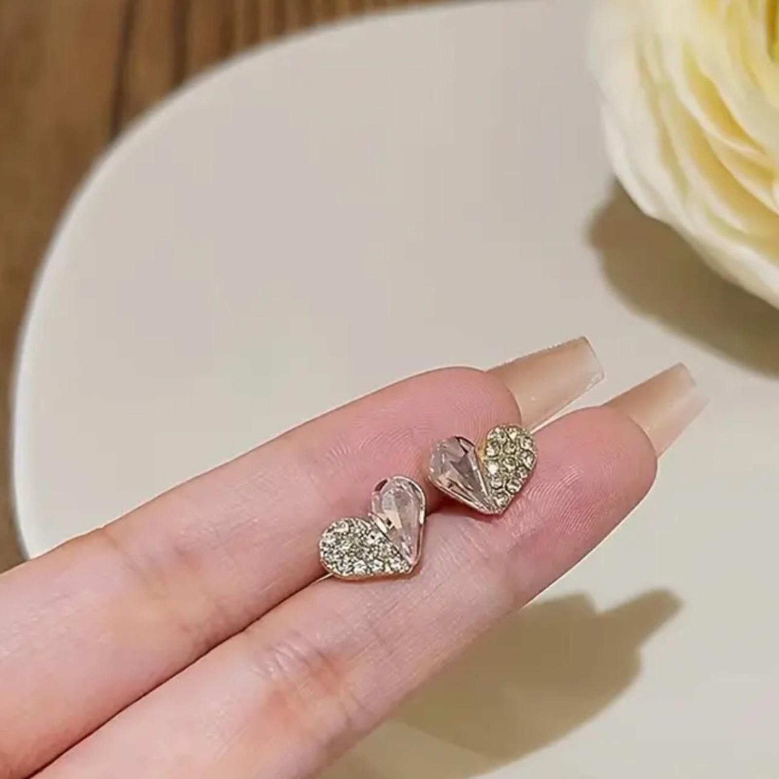 Designer Pretty Pink and Gold Cz Diamond Heart Stud Earrings Size ONE SIZE - 4 Thumbnail